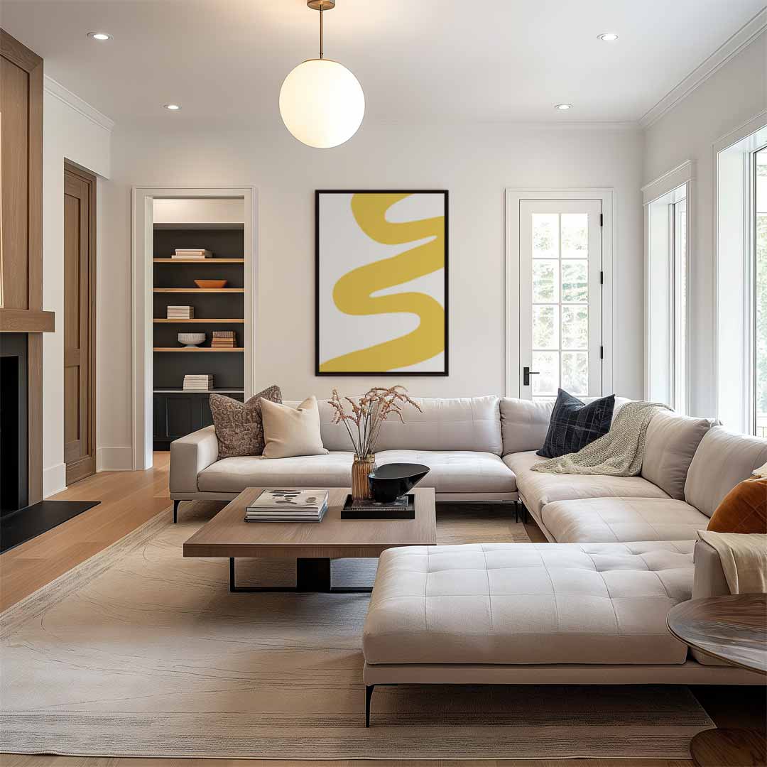 Vloeiende Gele Bewegingen Kunstwerk-canvas-dibond-plexiglas-wanddecoratie-WallArtistic