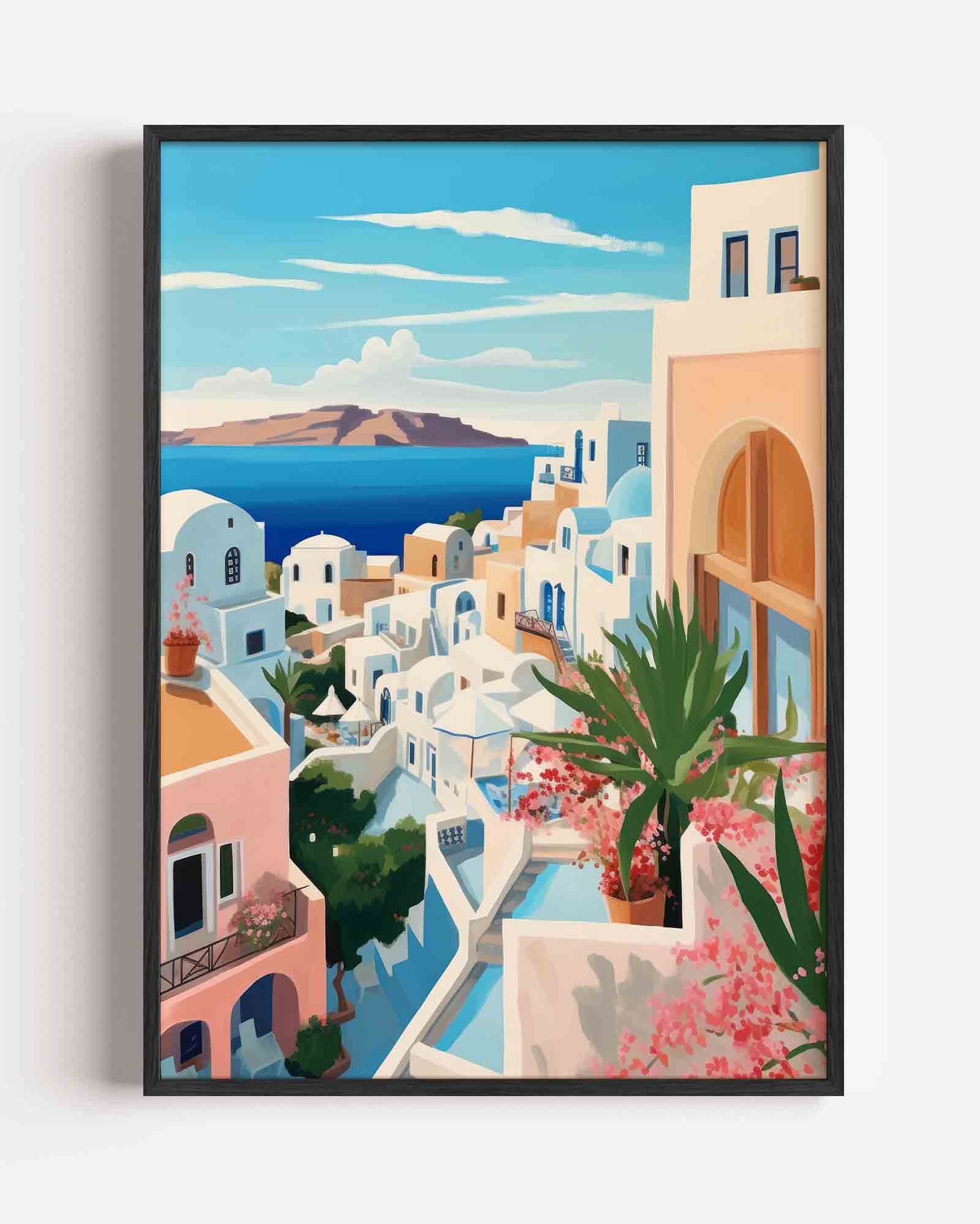 Mediterrane huizen en zee Poster