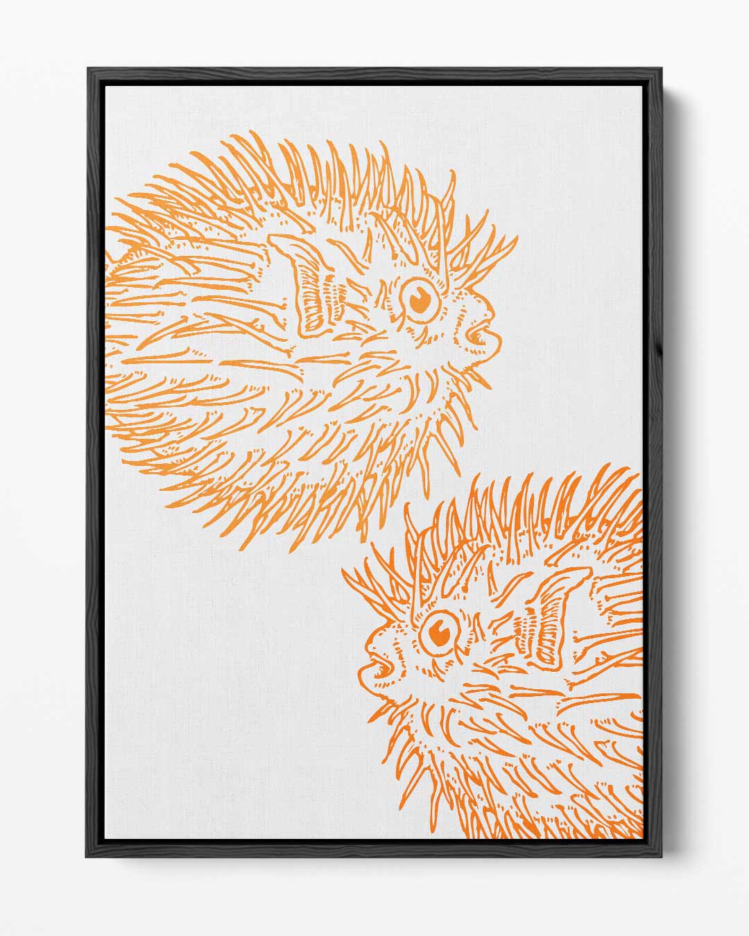 Opvallende Oranje Kogelvis Illustratie Kunstwerk-canvas-dibond-plexiglas-wanddecoratie-WallArtistic