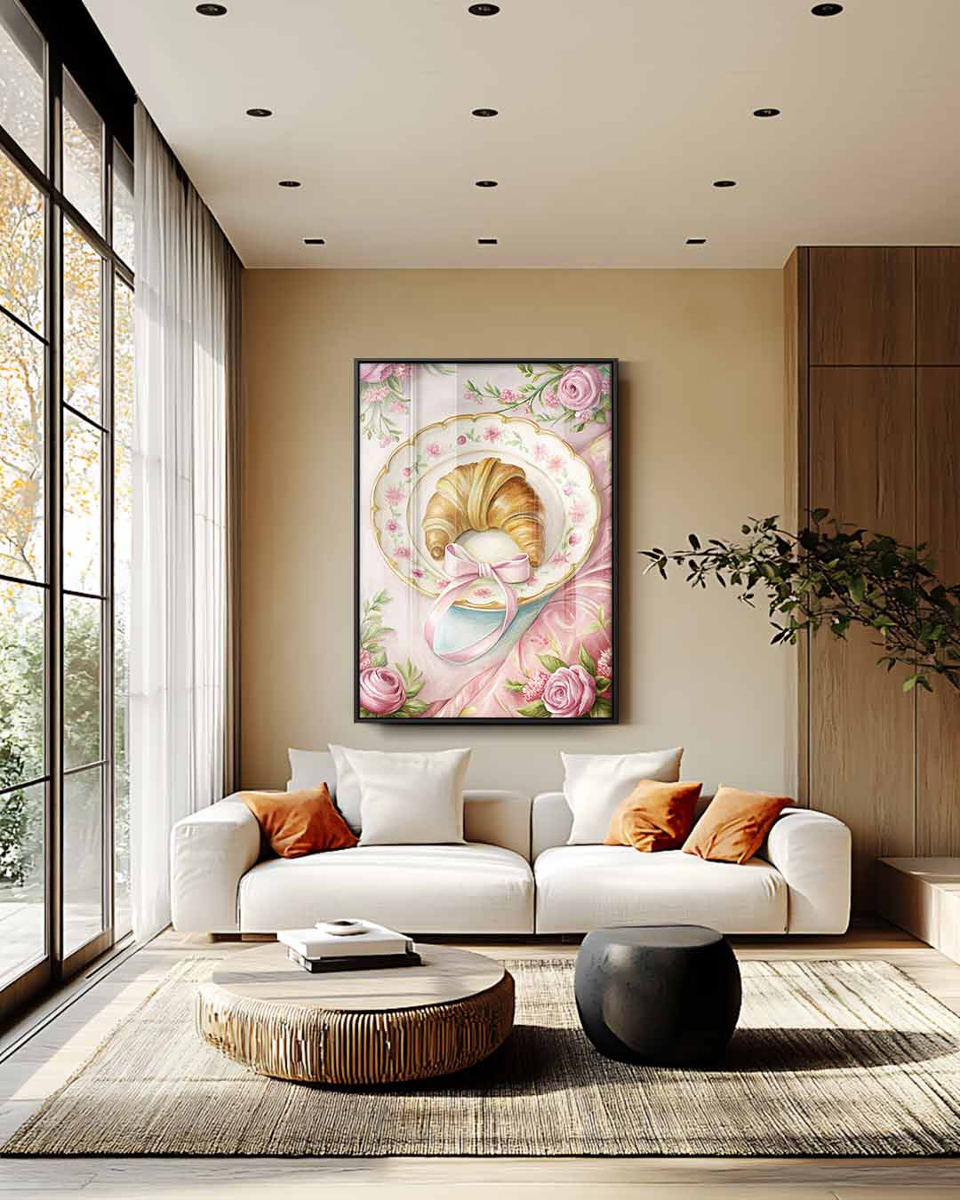 Croissant op Bloemenbord Kunstwerk-canvas-dibond-plexiglas-wanddecoratie-WallArtistic