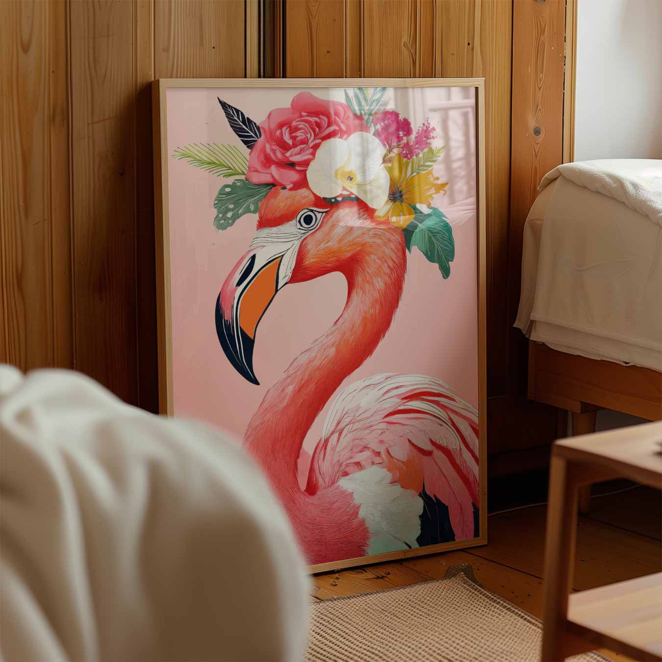 Tropische Flamingo met Bloemenkroon Poster