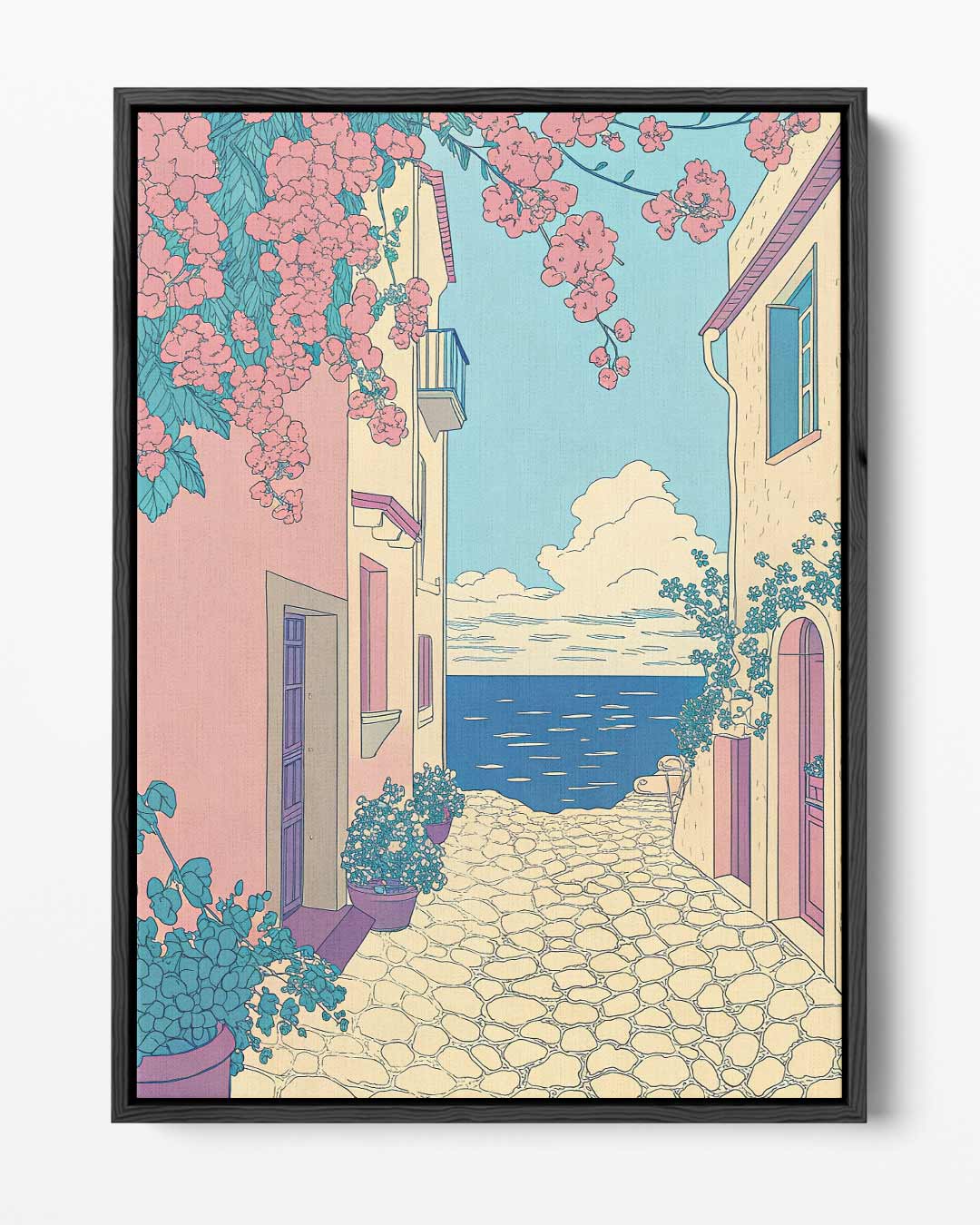Zomerse Straat aan Zee Kunstwerk-canvas-dibond-plexiglas-wanddecoratie-WallArtistic