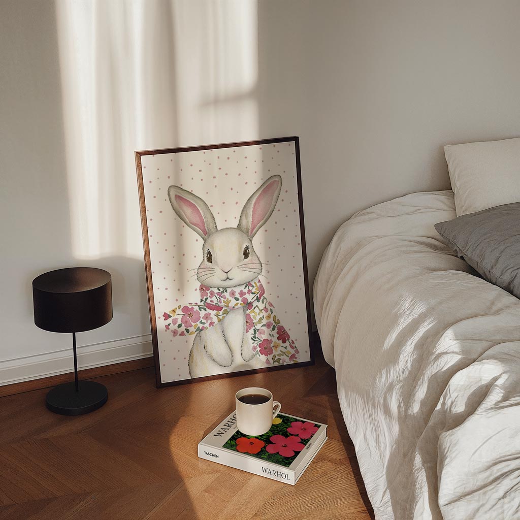 Schattige Konijnenposter met Bloemensjaal Poster