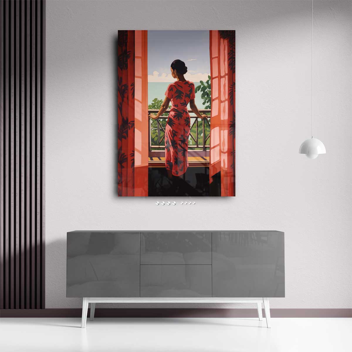 Zomers Balkonzicht Kunstwerk-canvas-dibond-plexiglas-wanddecoratie-WallArtistic
