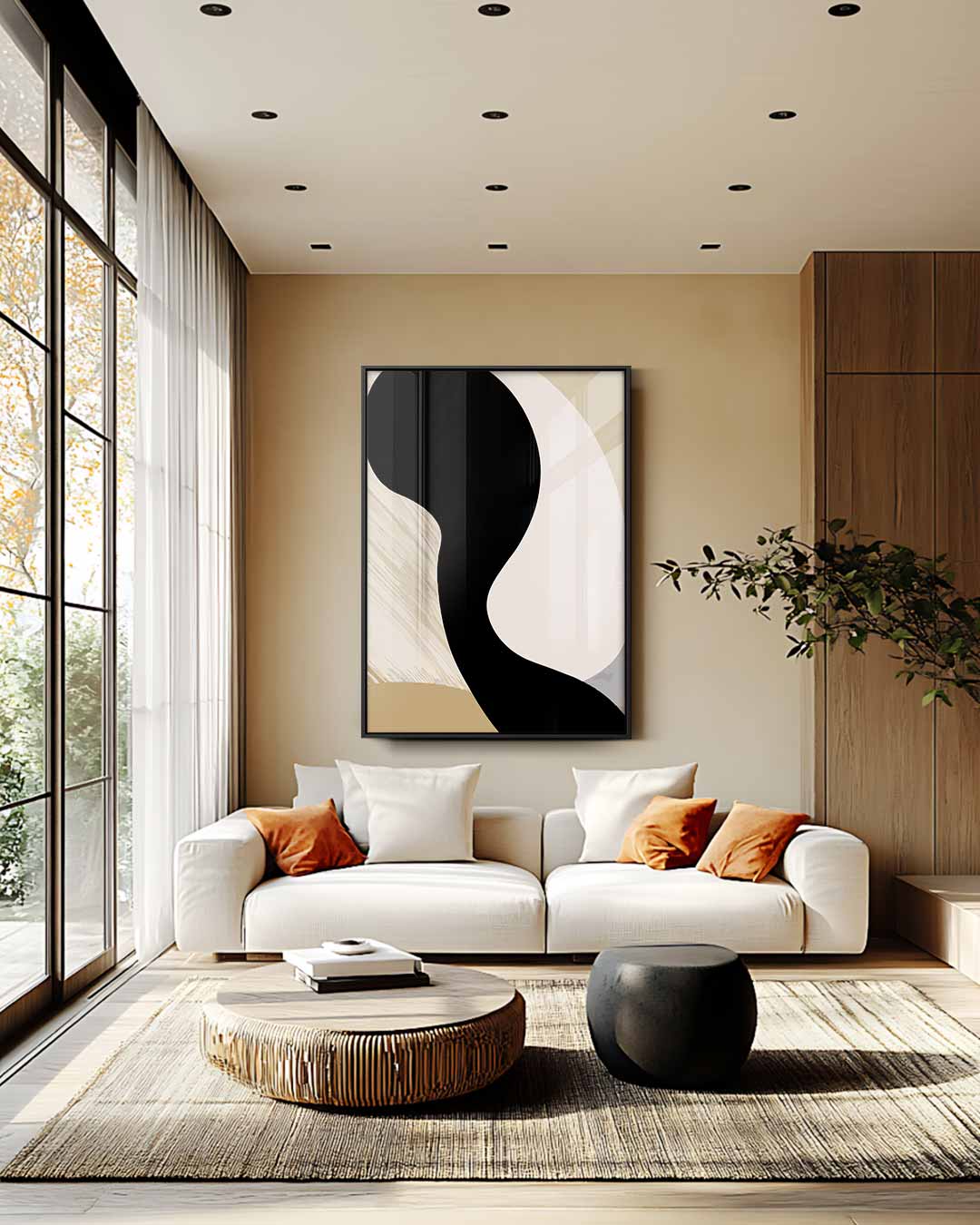 Abstracte Vormen in Beige Kunstwerk-canvas-dibond-plexiglas-wanddecoratie-WallArtistic
