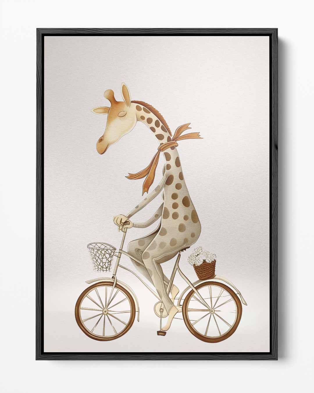 Giraffe op Fiets Illustratie Kunstwerk-canvas-dibond-plexiglas-wanddecoratie-WallArtistic