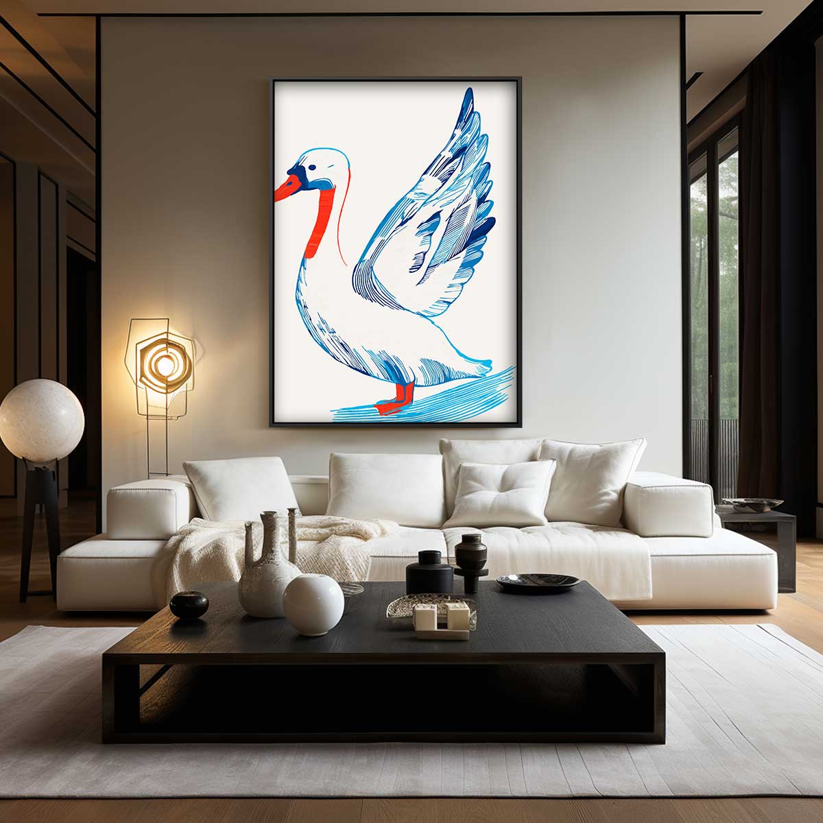 Kleurrijke Zwaan Illustratie Kunstwerk-canvas-dibond-plexiglas-wanddecoratie-WallArtistic