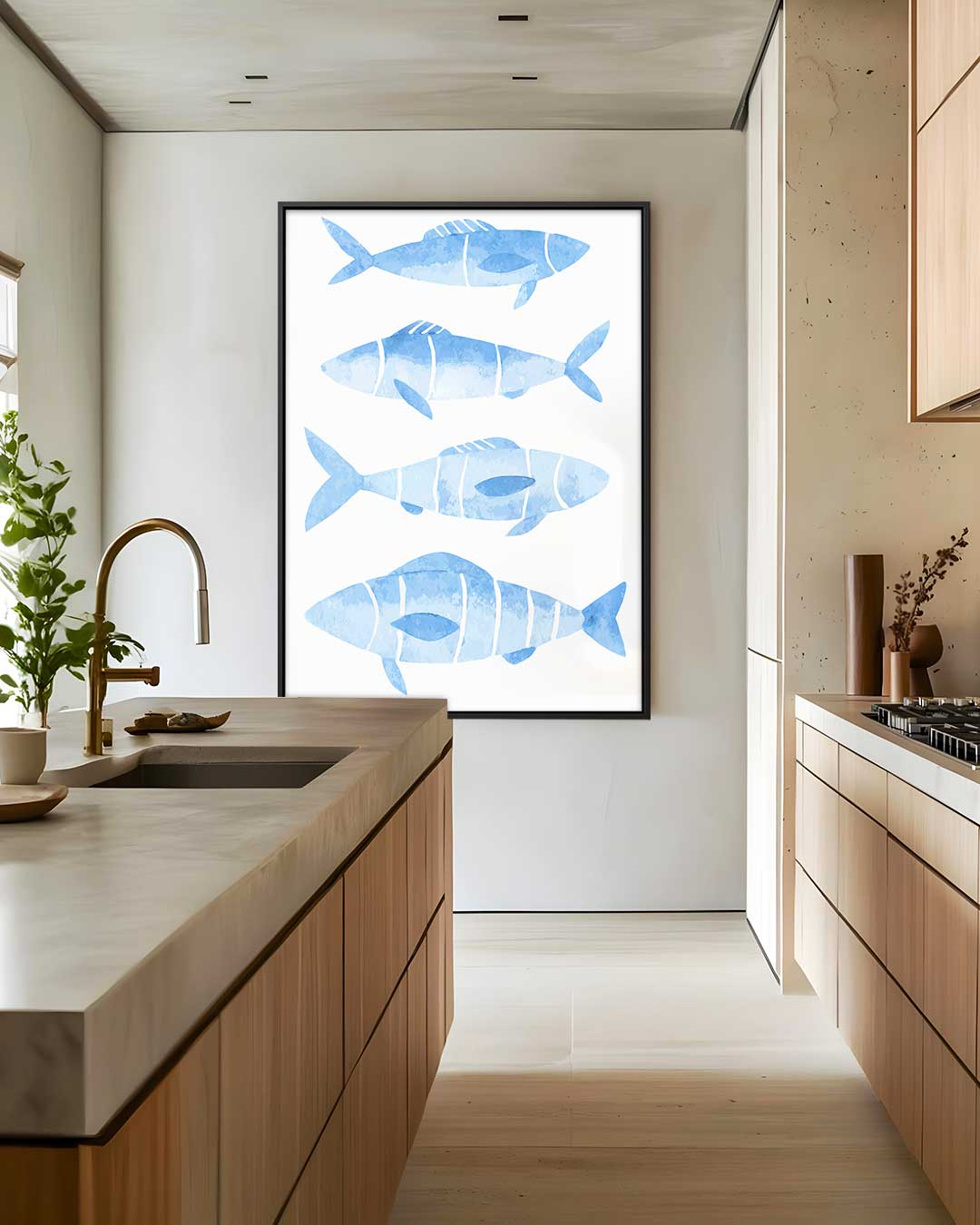 Waterverf Vissen Illustratie Kunstwerk-canvas-dibond-plexiglas-wanddecoratie-WallArtistic