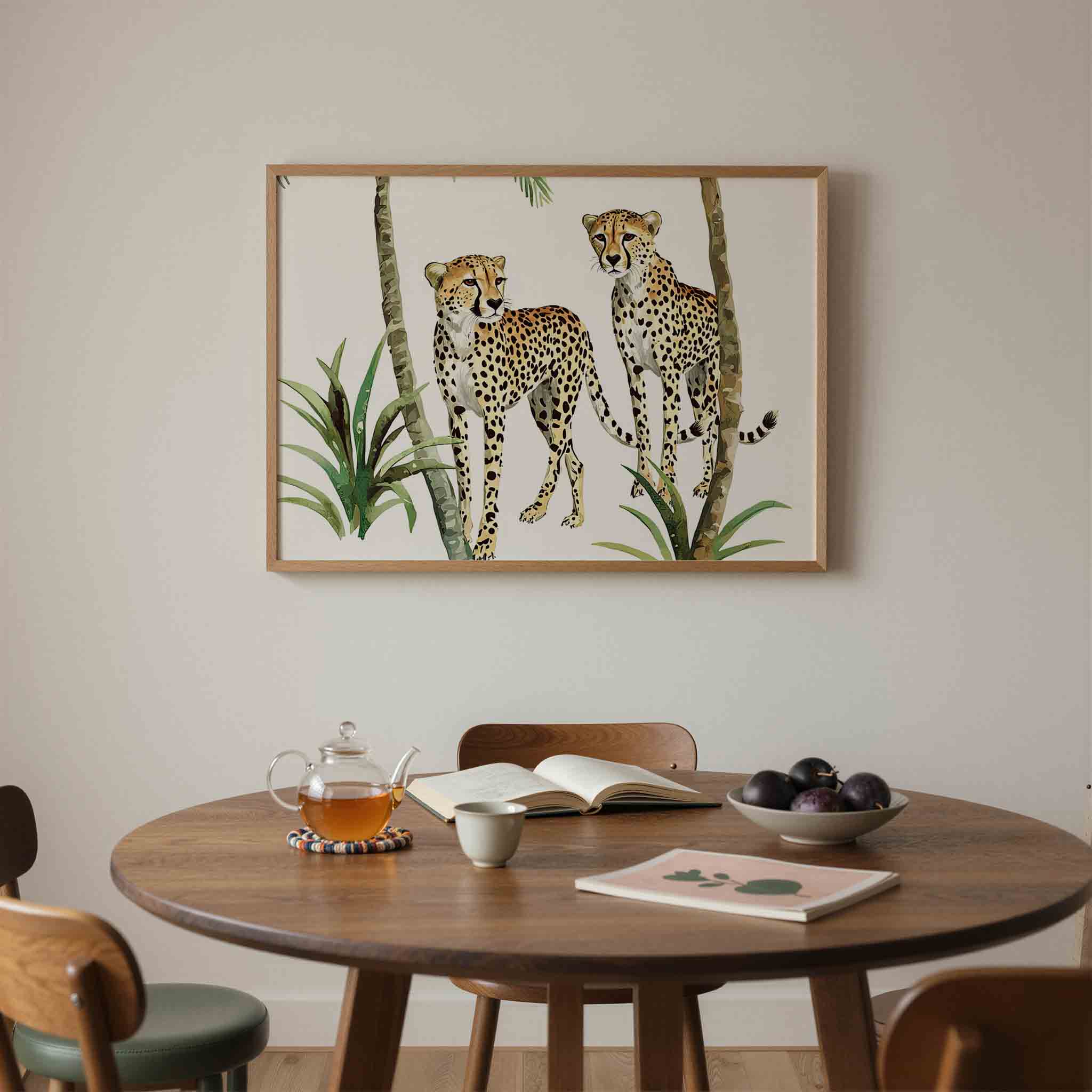 Twee cheeta's tussen palmbomen Poster