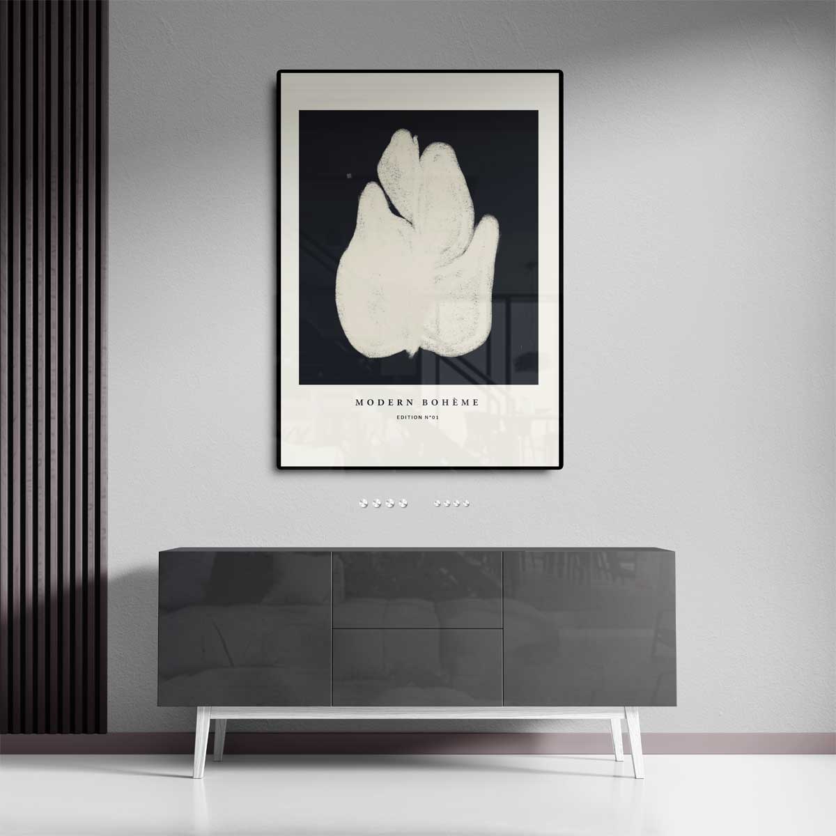 Abstracte Bloemvorm in Zwart-Wit Kunstwerk-canvas-dibond-plexiglas-wanddecoratie-WallArtistic