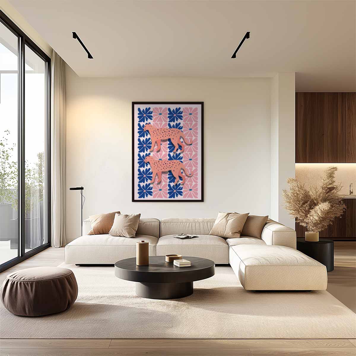 Bloemen en Luipaarden Print Kunstwerk-canvas-dibond-plexiglas-wanddecoratie-WallArtistic
