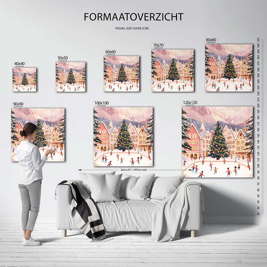 Winterse ijsbaanscène Kunstwerk