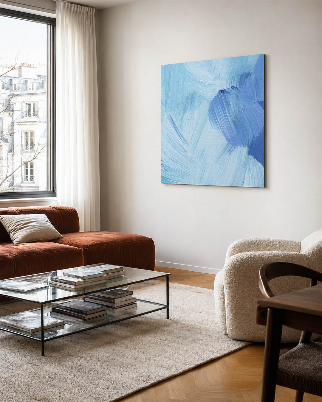 Golvende blauwe streken Kunstwerk