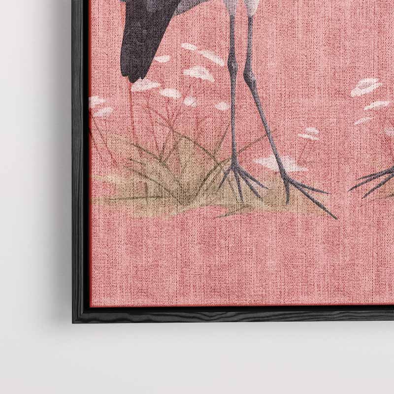 Romantische Kraanvogels op Rosa Achtergrond Kunstwerk-canvas-dibond-plexiglas-wanddecoratie-WallArtistic