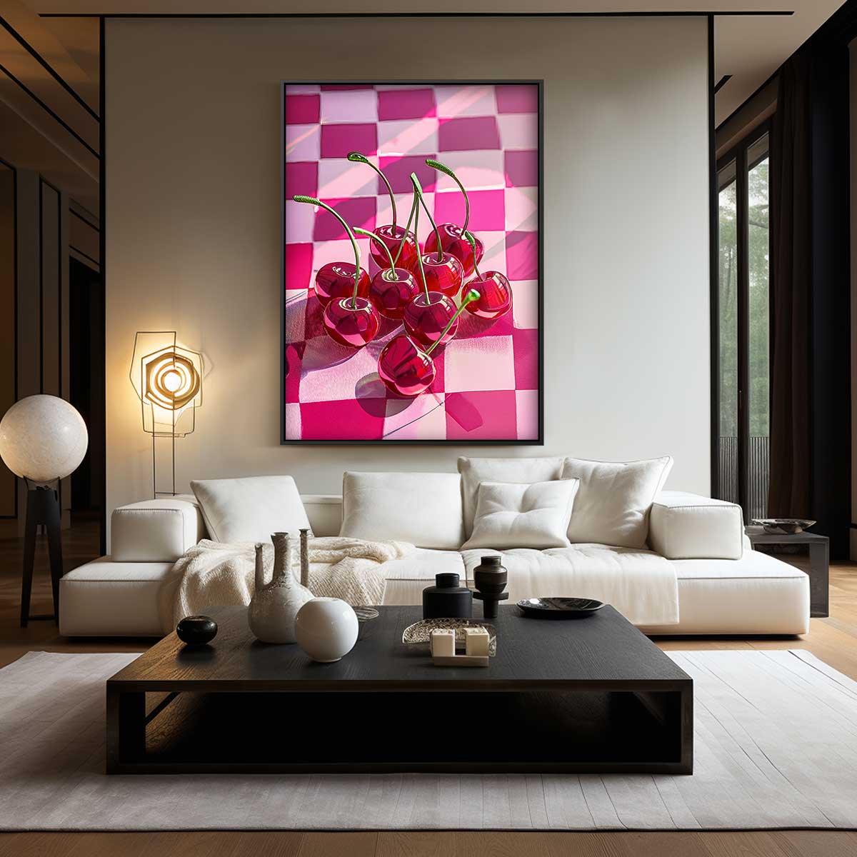 Kersenrood Checkered Delight Kunstwerk-canvas-dibond-plexiglas-wanddecoratie-WallArtistic
