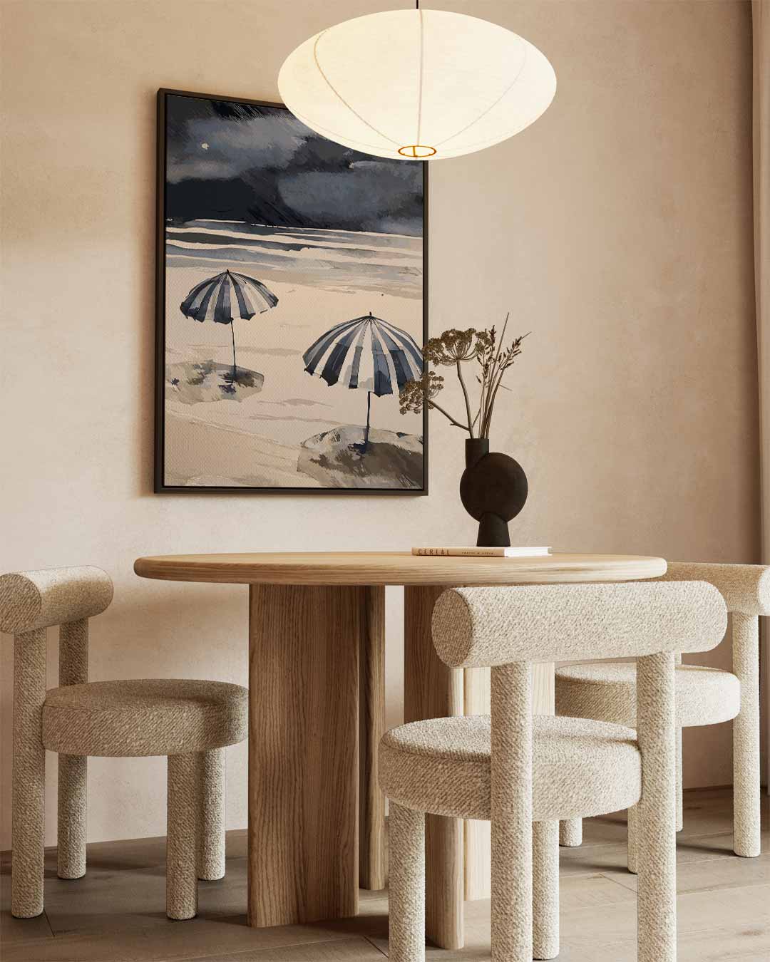 Strandparaplu's in Windstorm Kunstwerk-canvas-dibond-plexiglas-wanddecoratie-WallArtistic