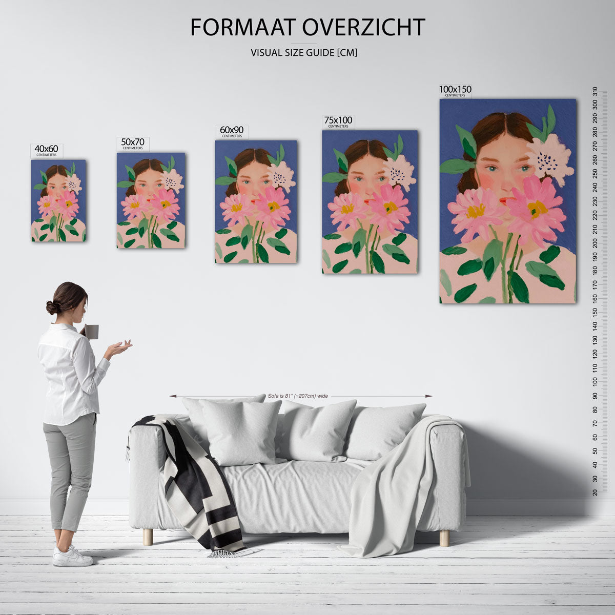 Bloemrijke portret Kunstwerk