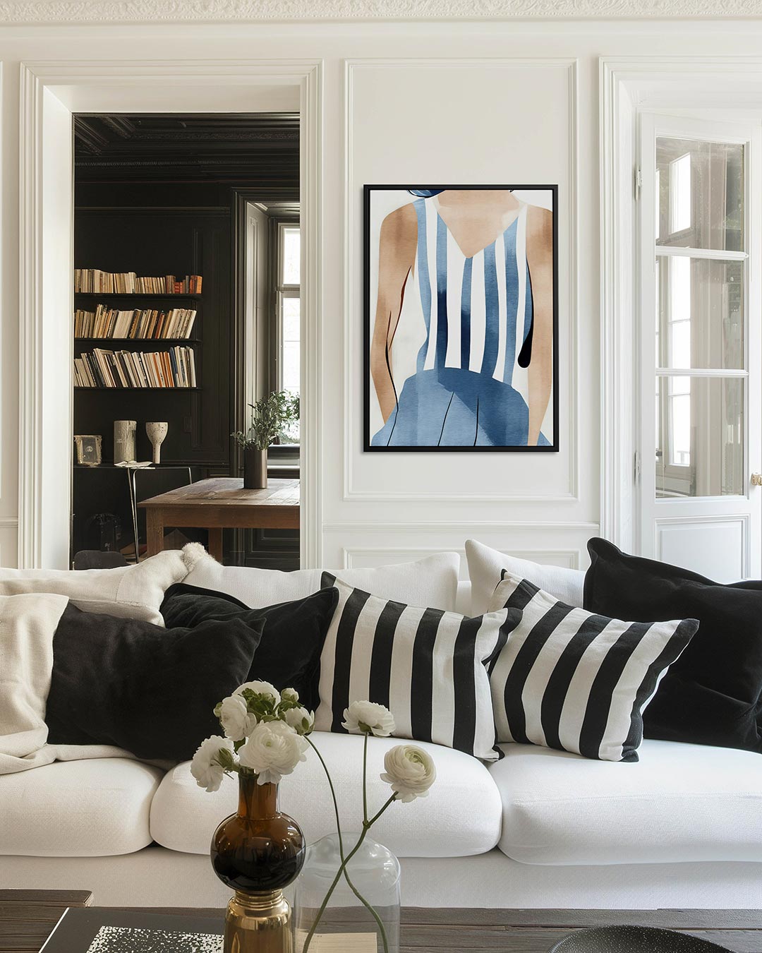 Gestreepte blauwe compositie Kunstwerk
