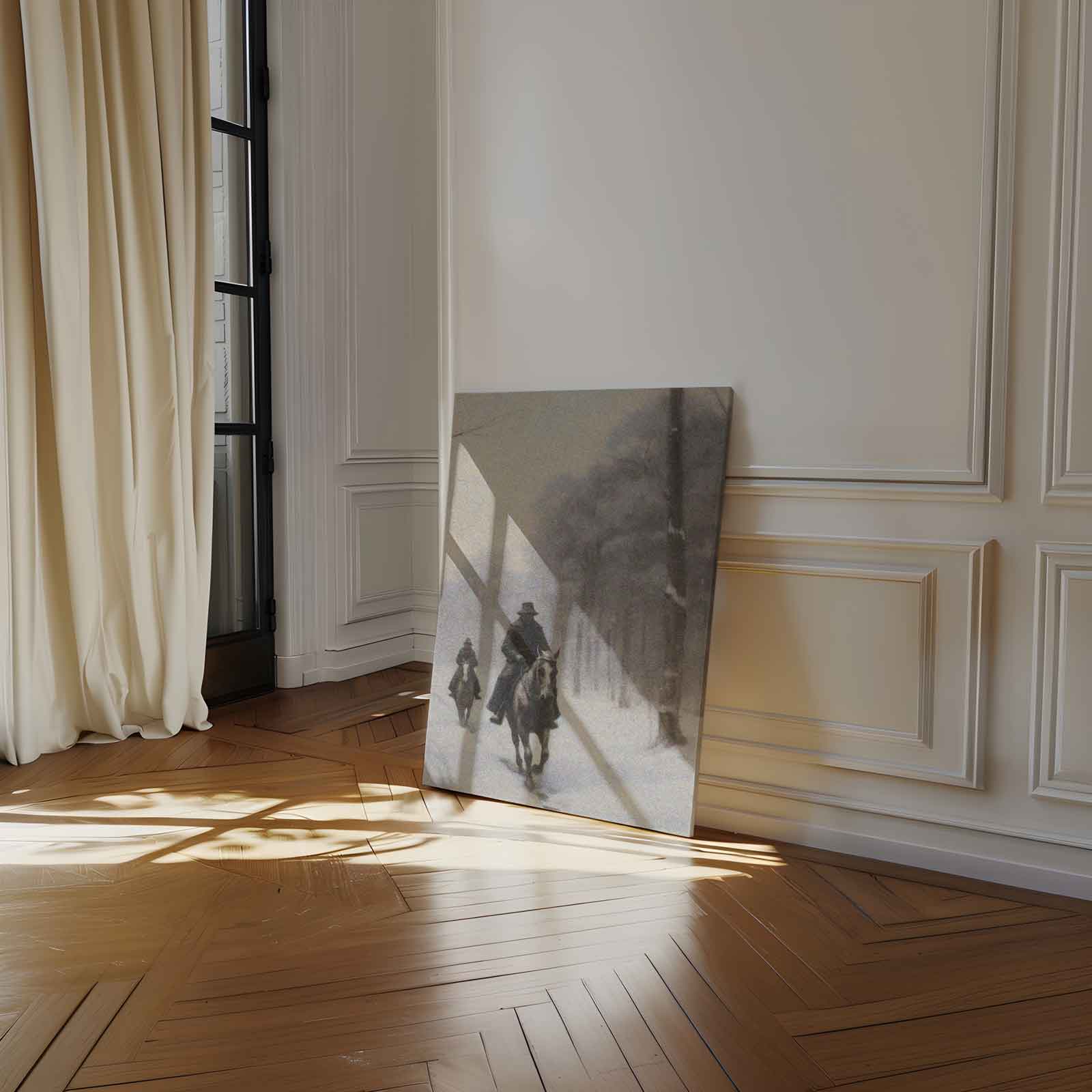 Winterse Ruiters in het Bos Kunstwerk-canvas-dibond-plexiglas-wanddecoratie-WallArtistic