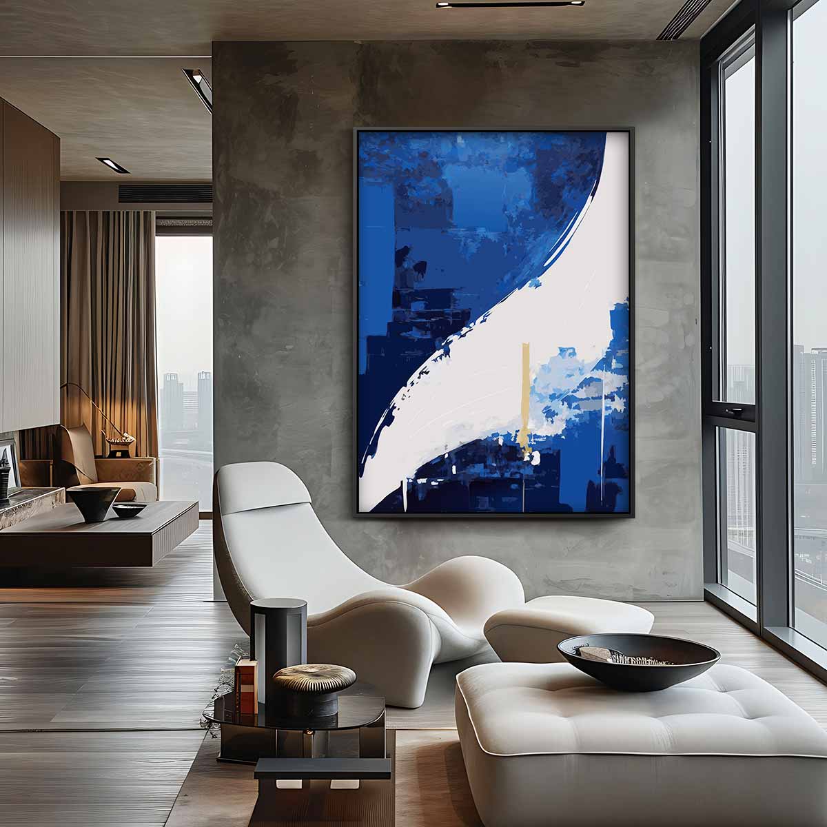 Expressieve Blauwe Abstractie Kunstwerk-canvas-dibond-plexiglas-wanddecoratie-WallArtistic