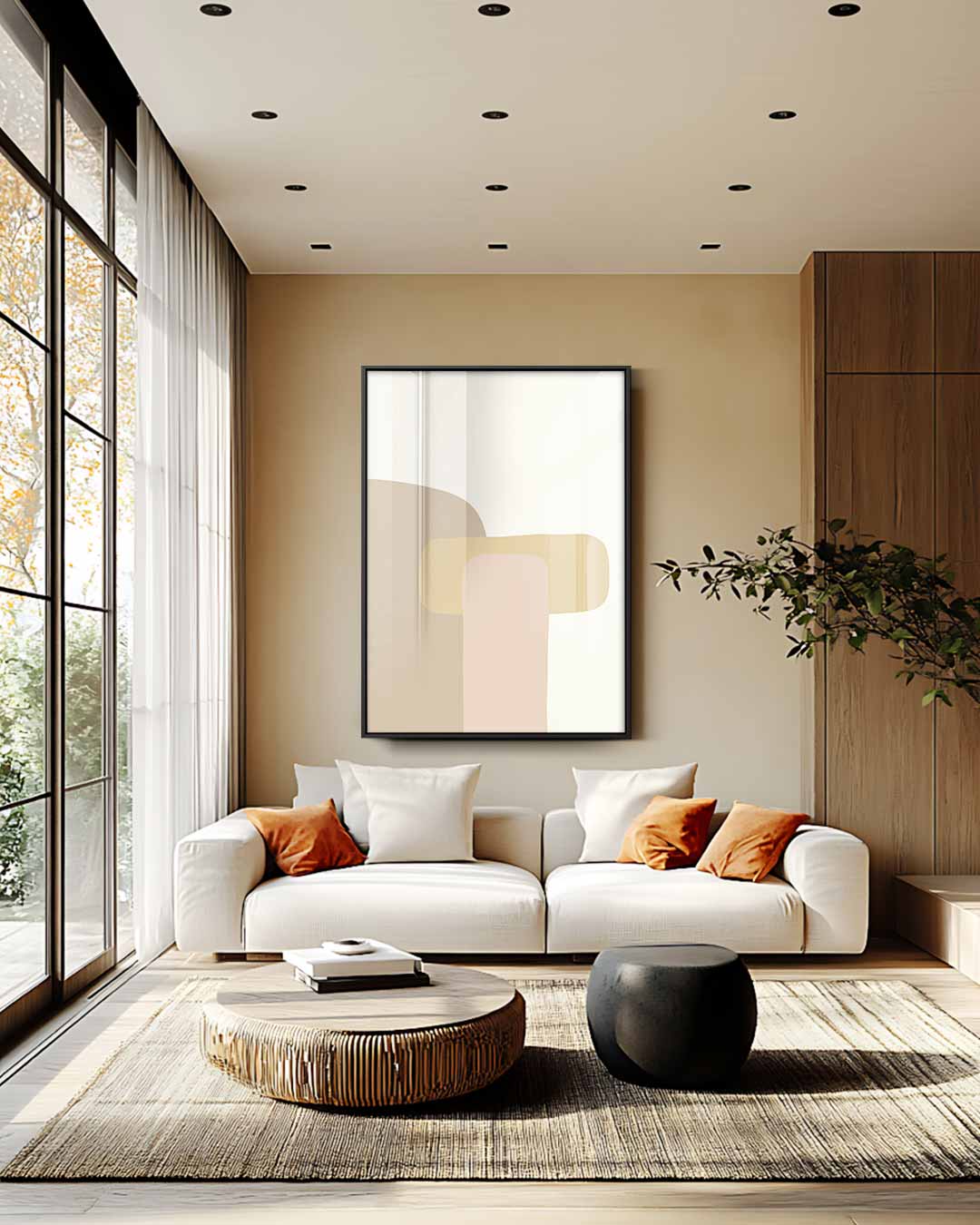 Abstracte Vormen in Beige Kunstwerk-canvas-dibond-plexiglas-wanddecoratie-WallArtistic