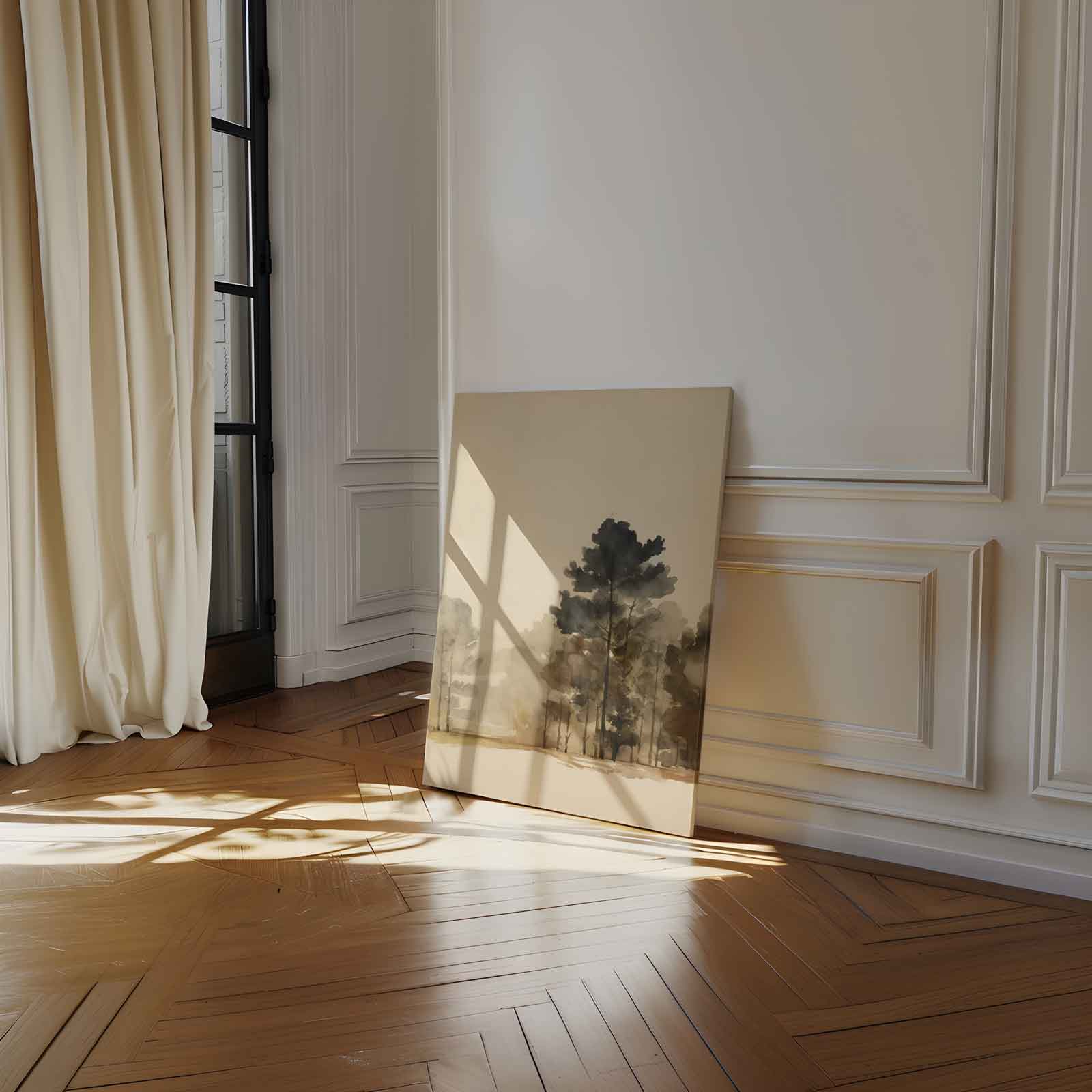 Serene Boslandschap in Waterverf Kunstwerk-canvas-dibond-plexiglas-wanddecoratie-WallArtistic