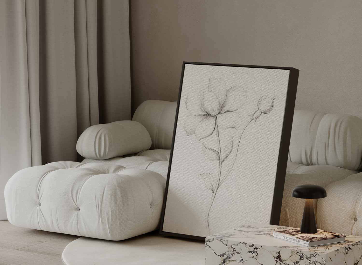 Elegante Bloemen Schets Kunstwerk-canvas-dibond-plexiglas-wanddecoratie-WallArtistic