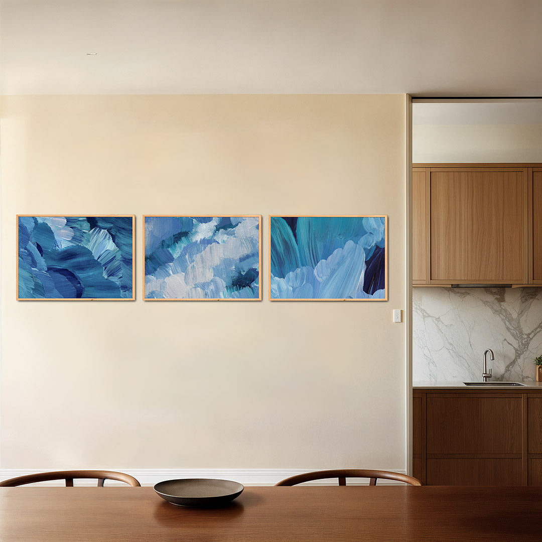 Blauwe borstelstreken Posterset