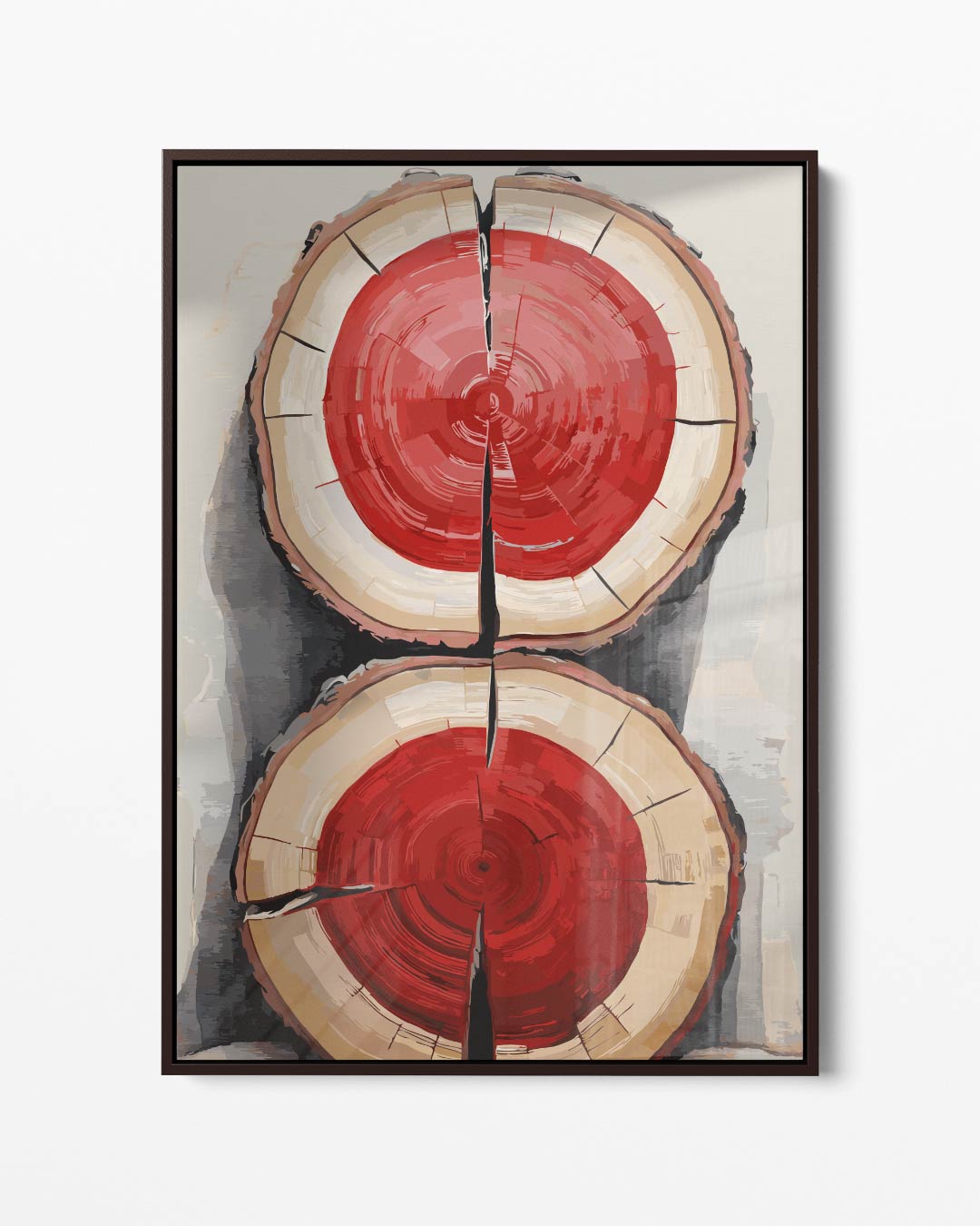 Houtschijven met Knallend Rood Kunstwerk-canvas-dibond-plexiglas-wanddecoratie-WallArtistic