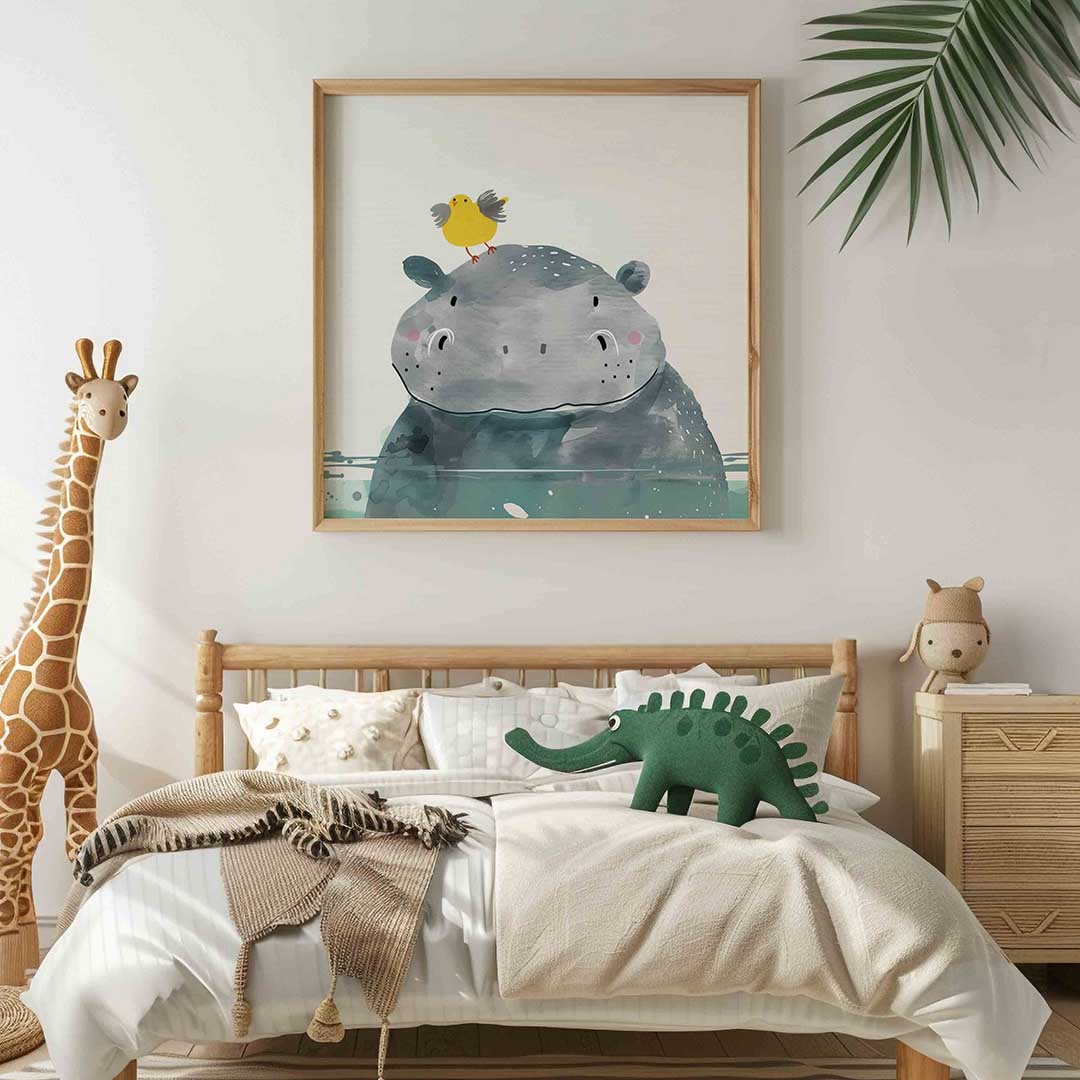 Nijlpaard met vogel Poster