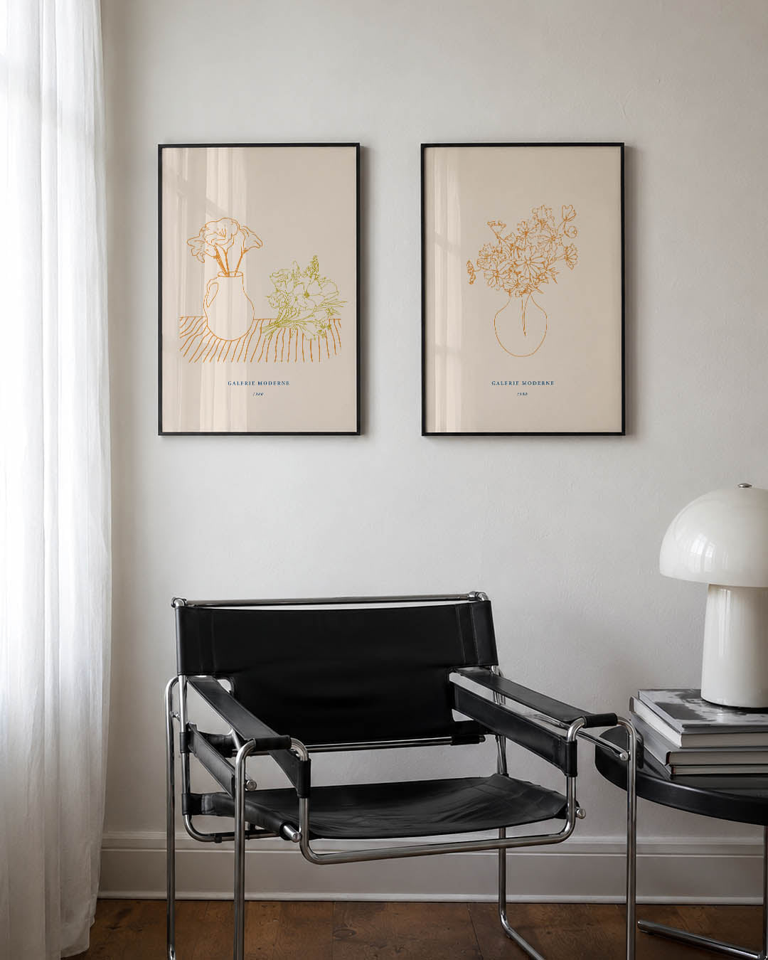 Lijnenspel en bloemen Posterset