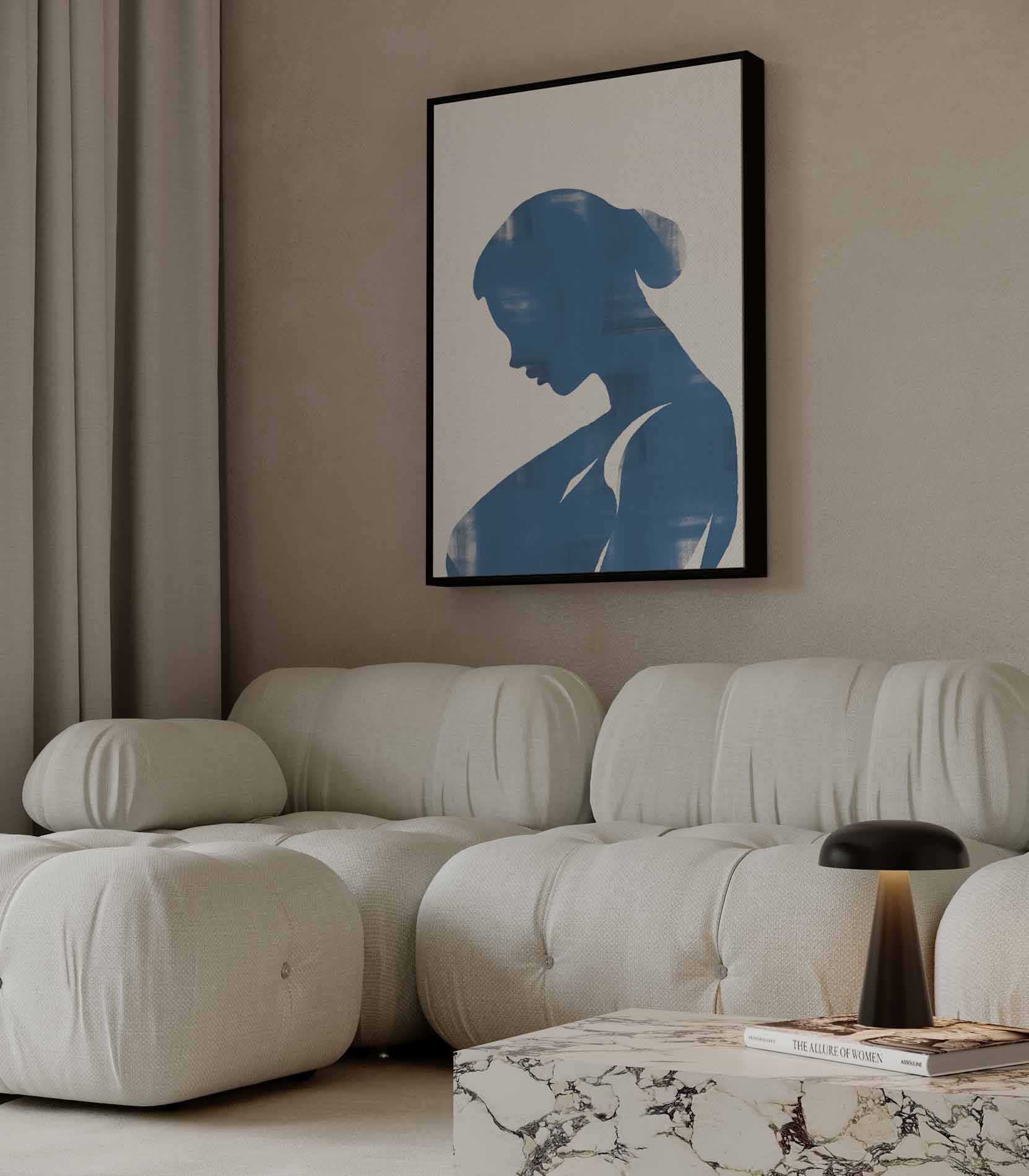 Elegante Blauwe Silhouet Kunstwerk-canvas-dibond-plexiglas-wanddecoratie-WallArtistic