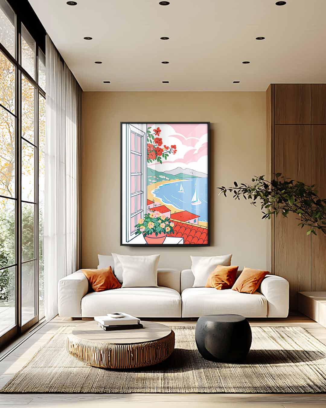 Uitzicht op een Zonnige Kust Kunstwerk-canvas-dibond-plexiglas-wanddecoratie-WallArtistic