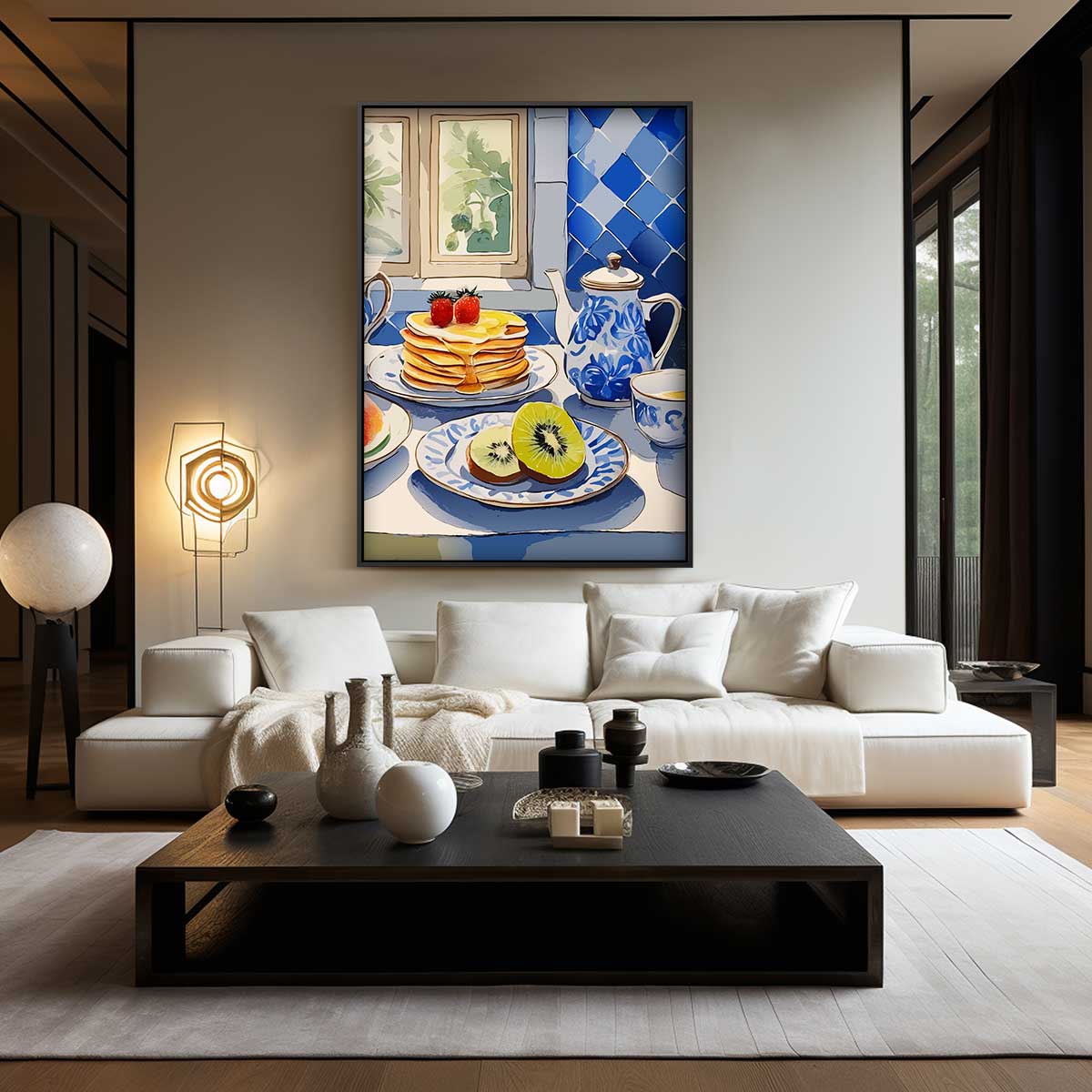 Ontbijttafel in Blauwe Tegelstijl Kunstwerk-canvas-dibond-plexiglas-wanddecoratie-WallArtistic