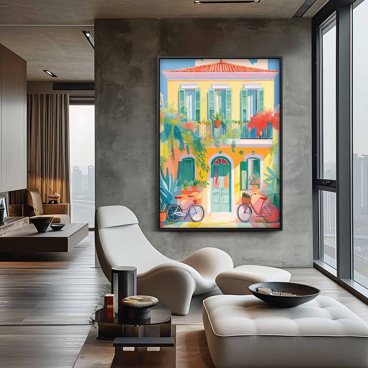 Zonnige Mediterrane Gevel Kunstwerk-canvas-dibond-plexiglas-wanddecoratie-WallArtistic
