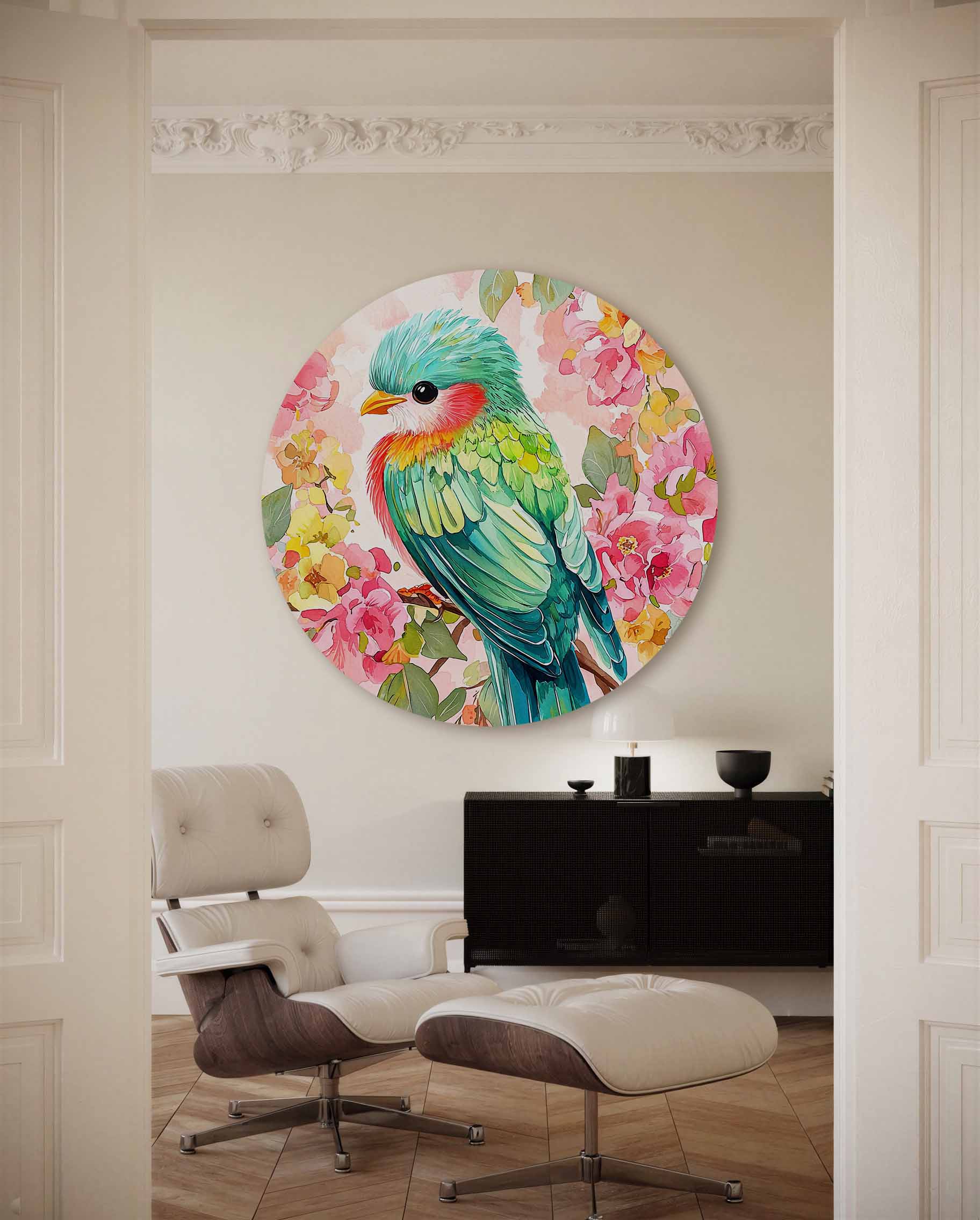 Vogel en bloemen Muurcirkel