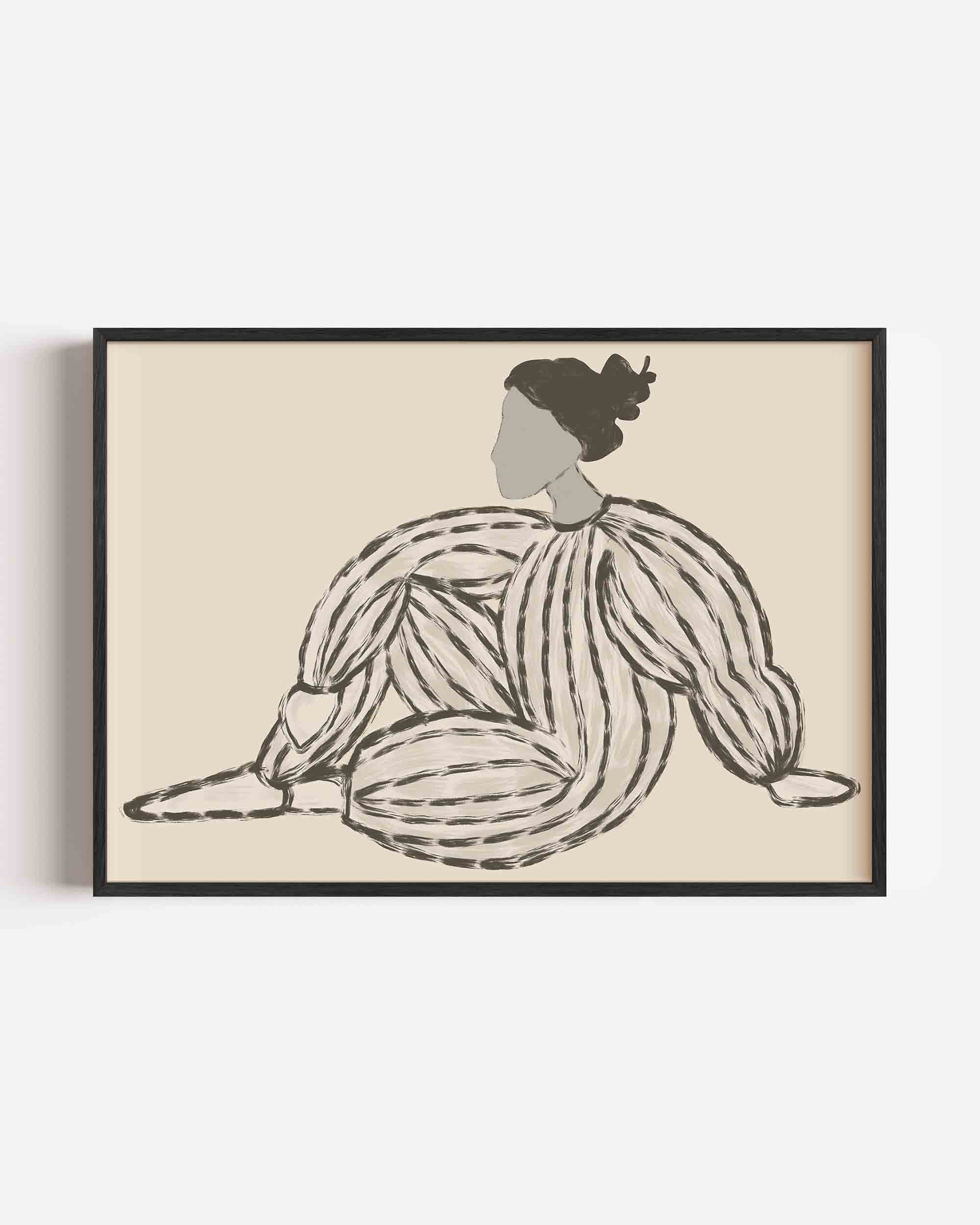 Zittende figuur met gestreepte kleding Poster