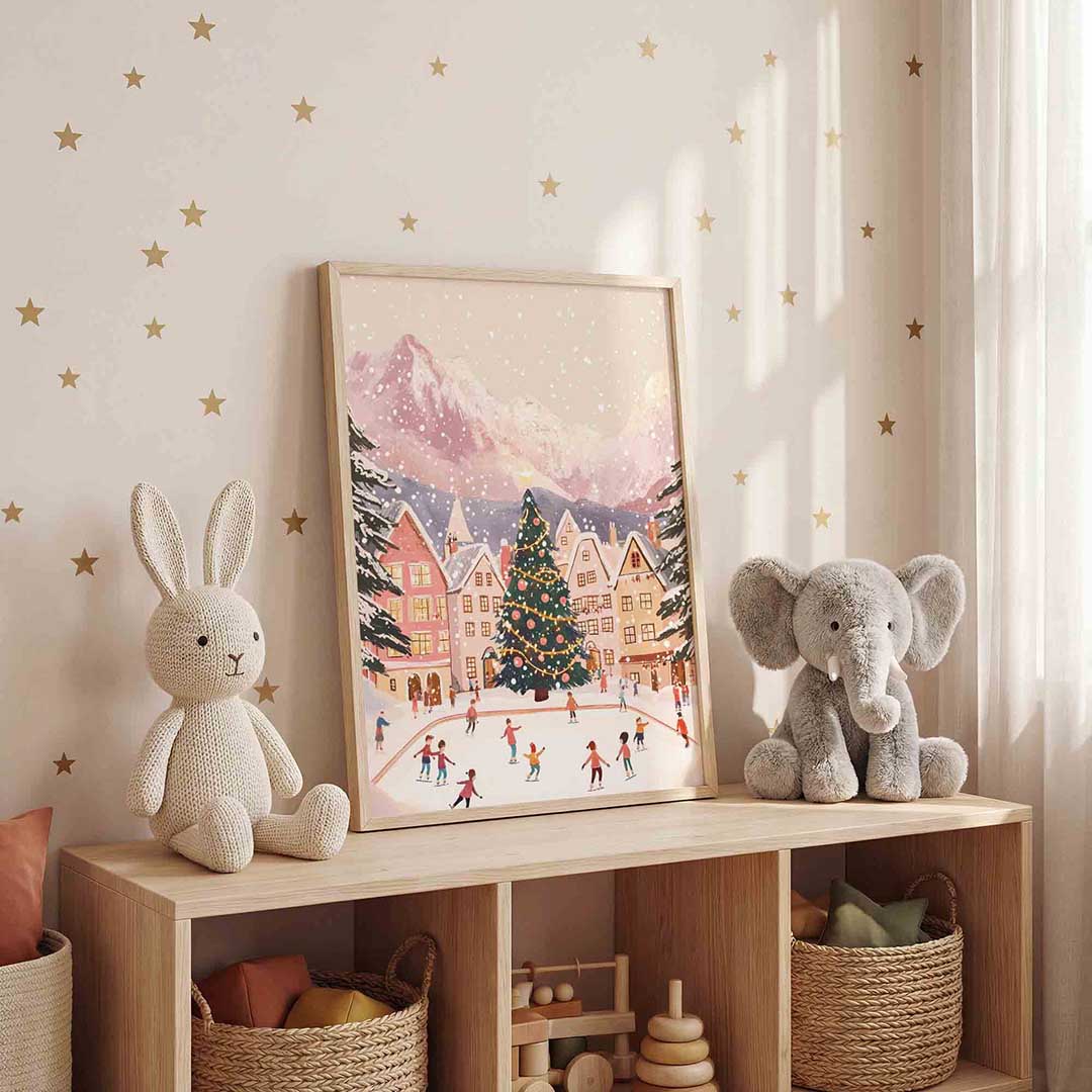Schaatsende kinderen en kerstboom Poster