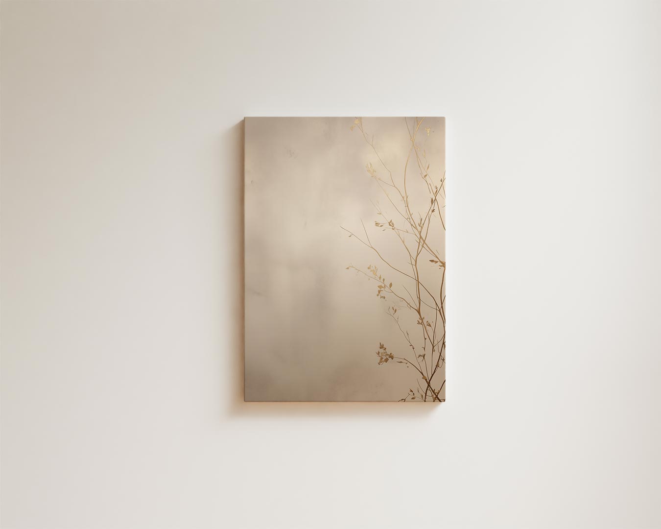 Gouden Zweepslag: Minimalistische Takken Kunstwerk-canvas-dibond-plexiglas-wanddecoratie-WallArtistic