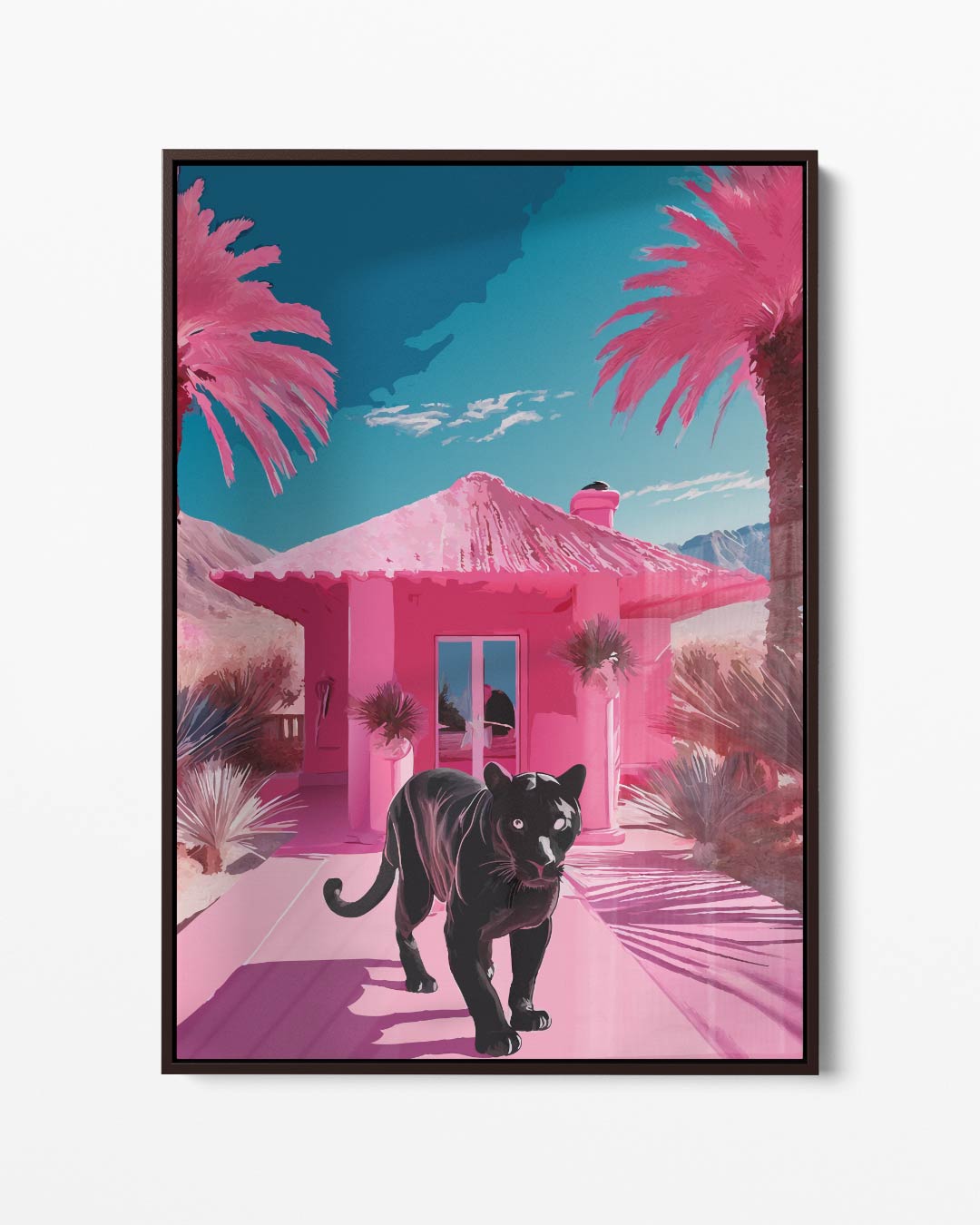 Panther in een Roze Paradijs Kunstwerk-canvas-dibond-plexiglas-wanddecoratie-WallArtistic