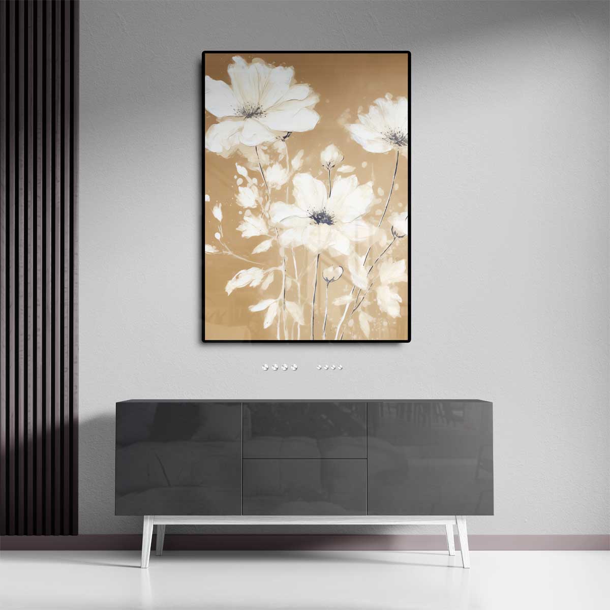 Zachte Bloemenpracht op Bruine Achtergrond Kunstwerk-canvas-dibond-plexiglas-wanddecoratie-WallArtistic