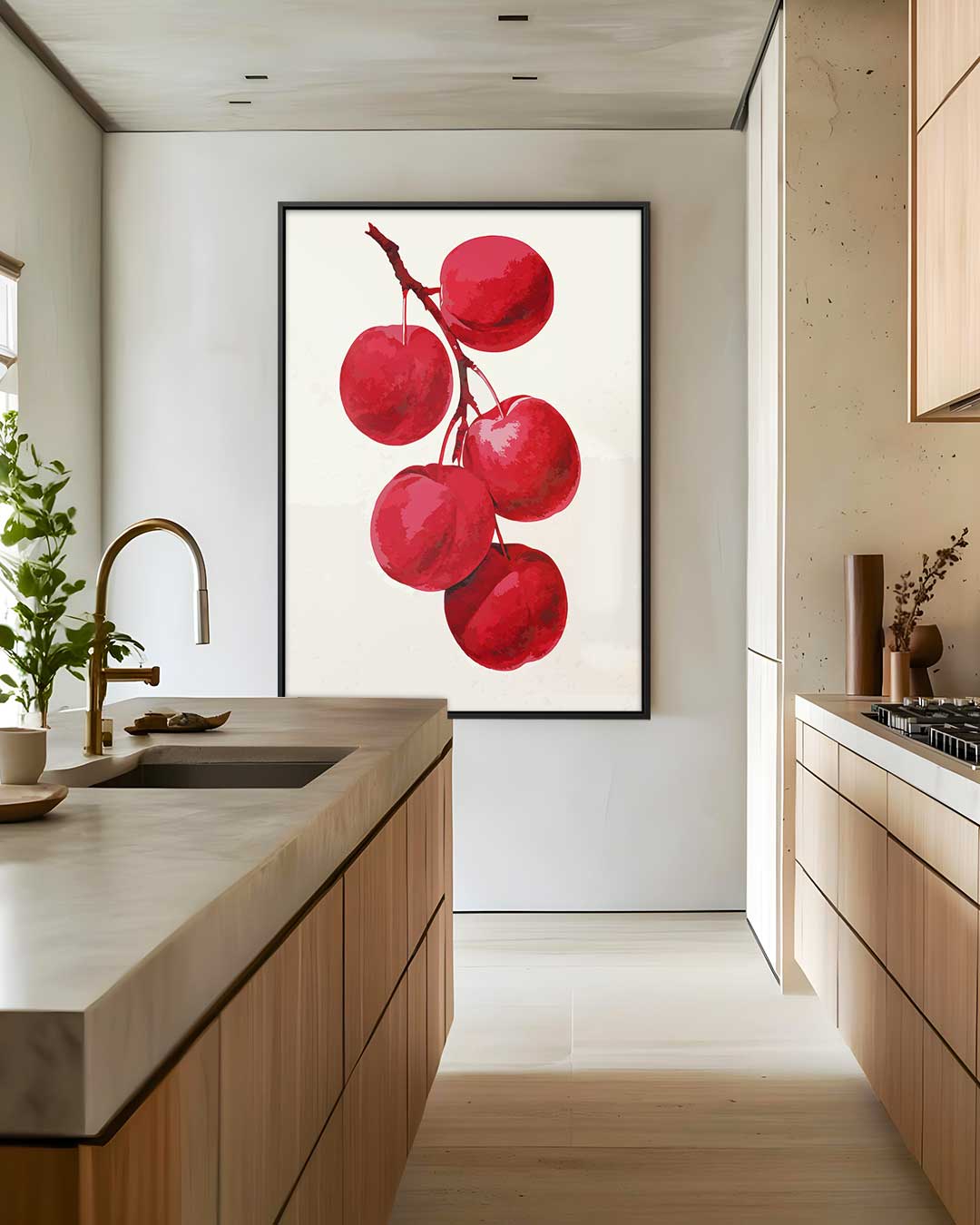 Rode Pruimen aan Tak Kunstwerk-canvas-dibond-plexiglas-wanddecoratie-WallArtistic