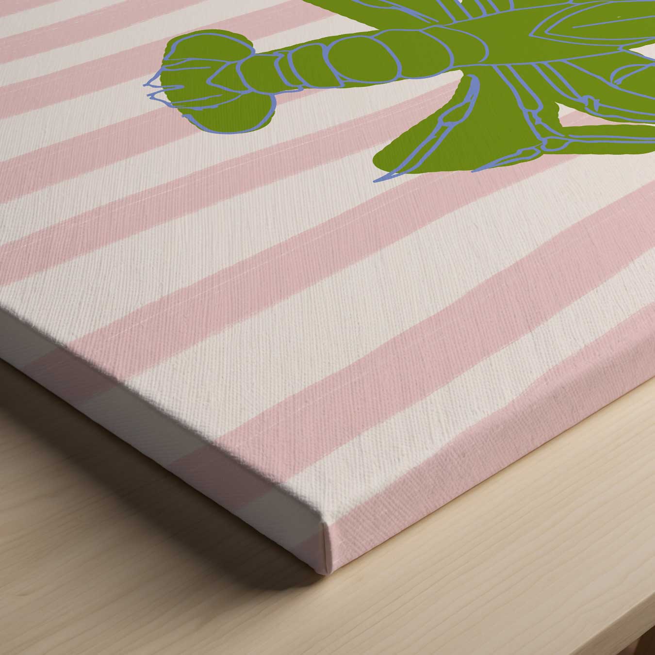 Groene Kreeft op Strepen Kunstwerk-canvas-dibond-plexiglas-wanddecoratie-WallArtistic