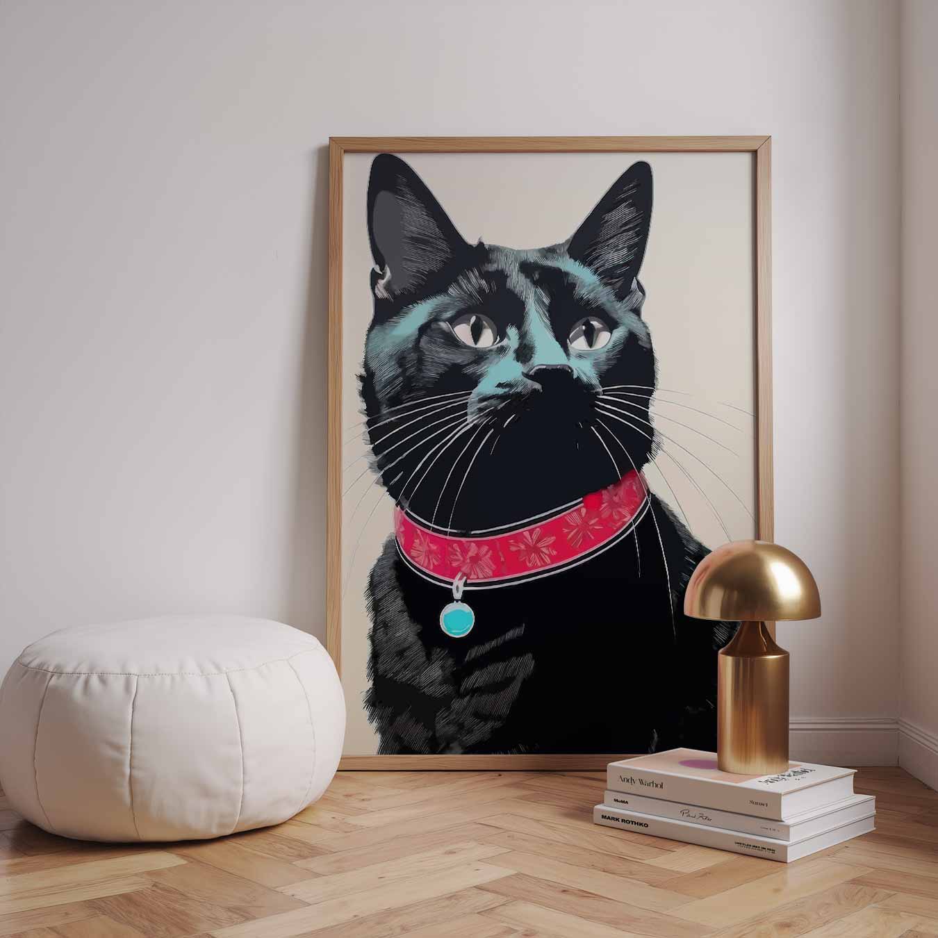 Stijlvolle Kattenposter met Rode Halsband Poster