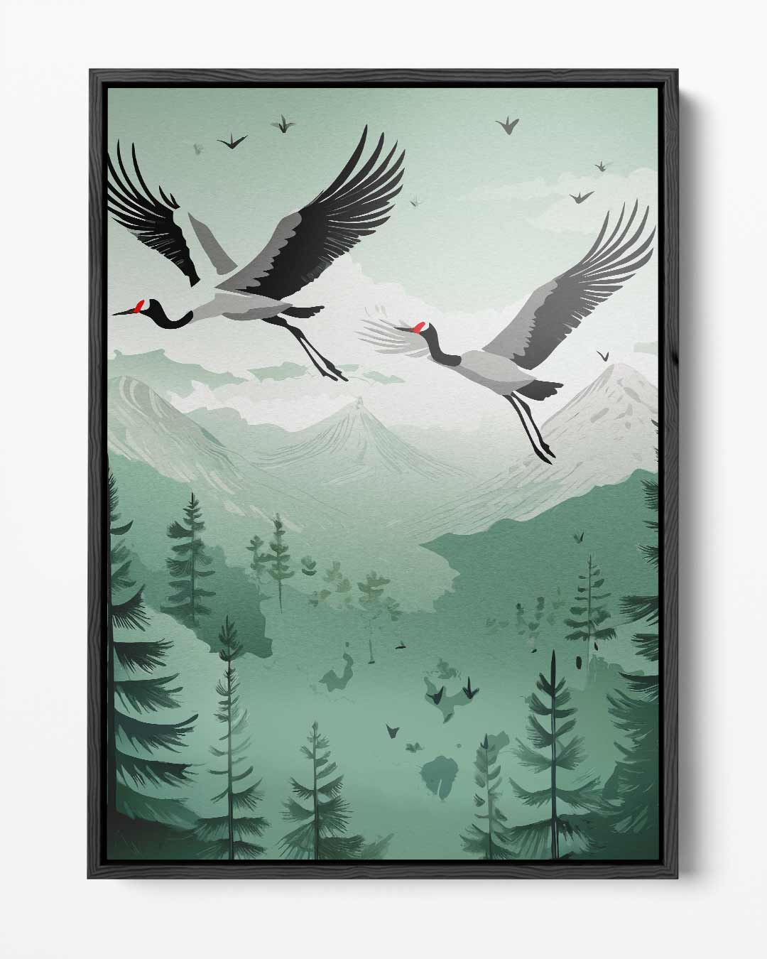 Flying Cranes over Mountains Artwork