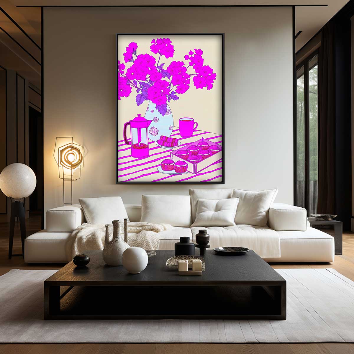 Bloemen en Gebak op Zonnige Ochtend Kunstwerk-canvas-dibond-plexiglas-wanddecoratie-WallArtistic