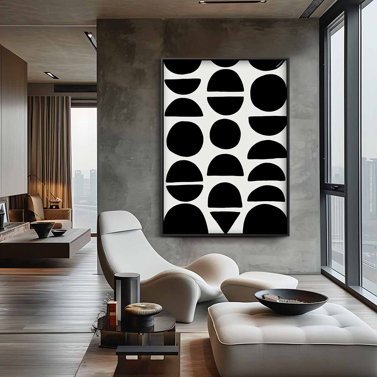 Zwarte Vormen op Wit Kunstwerk-canvas-dibond-plexiglas-wanddecoratie-WallArtistic