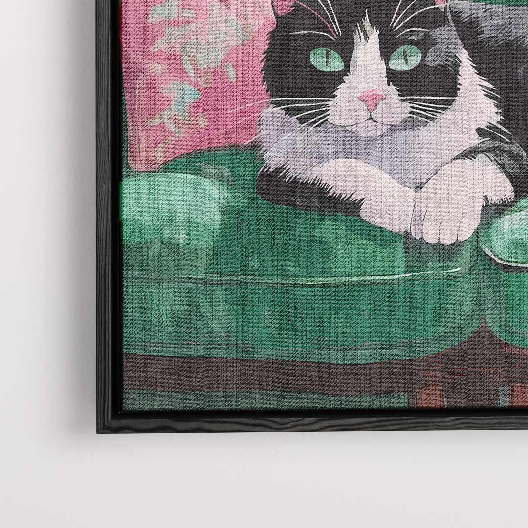 Relaxende Kat in Groene Jungle Kunstwerk-canvas-dibond-plexiglas-wanddecoratie-WallArtistic