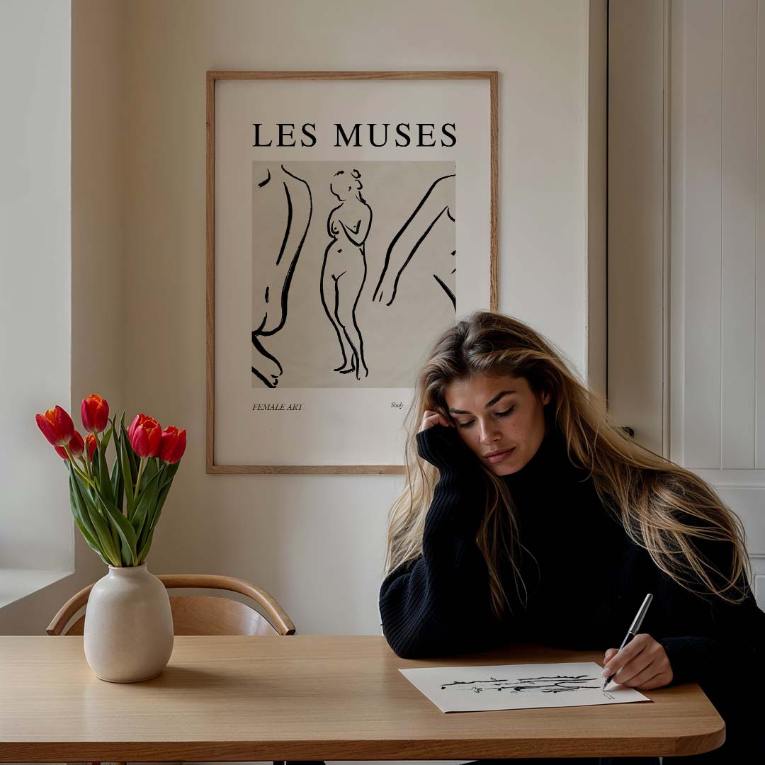 Les Muses Lijntekening Poster-WallArtistic