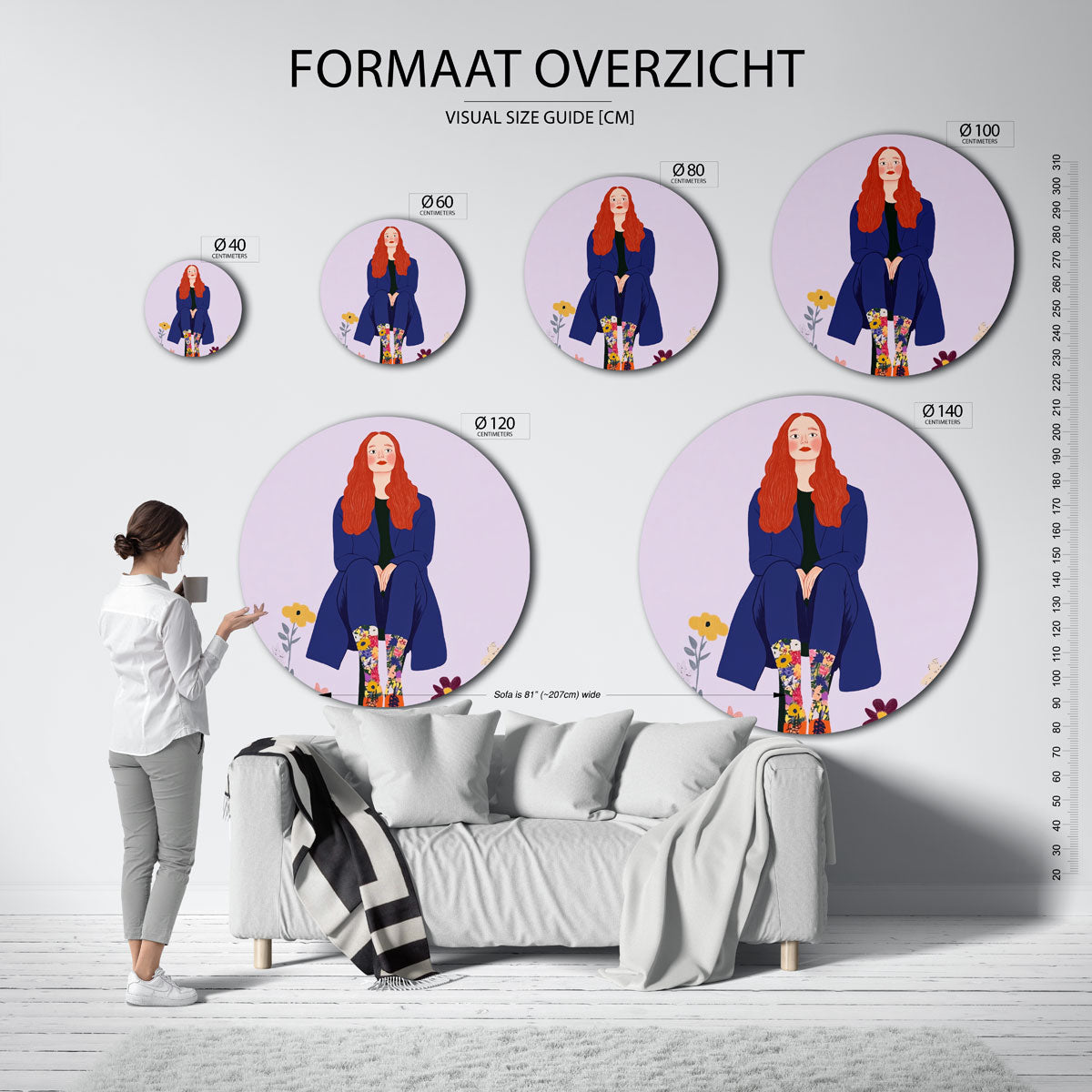 Vrouw met bloemen Muurcirkel